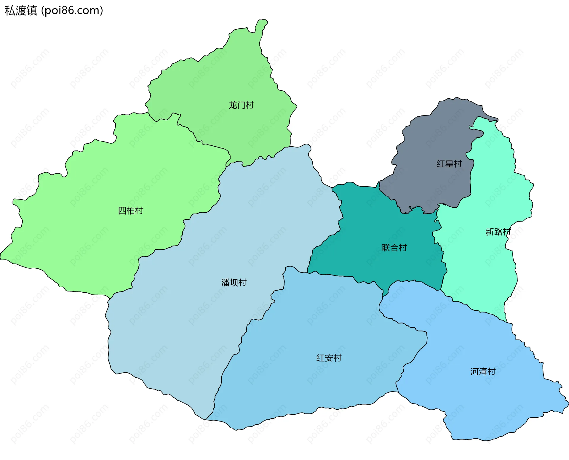 私渡镇边界地图(五级行政区划)