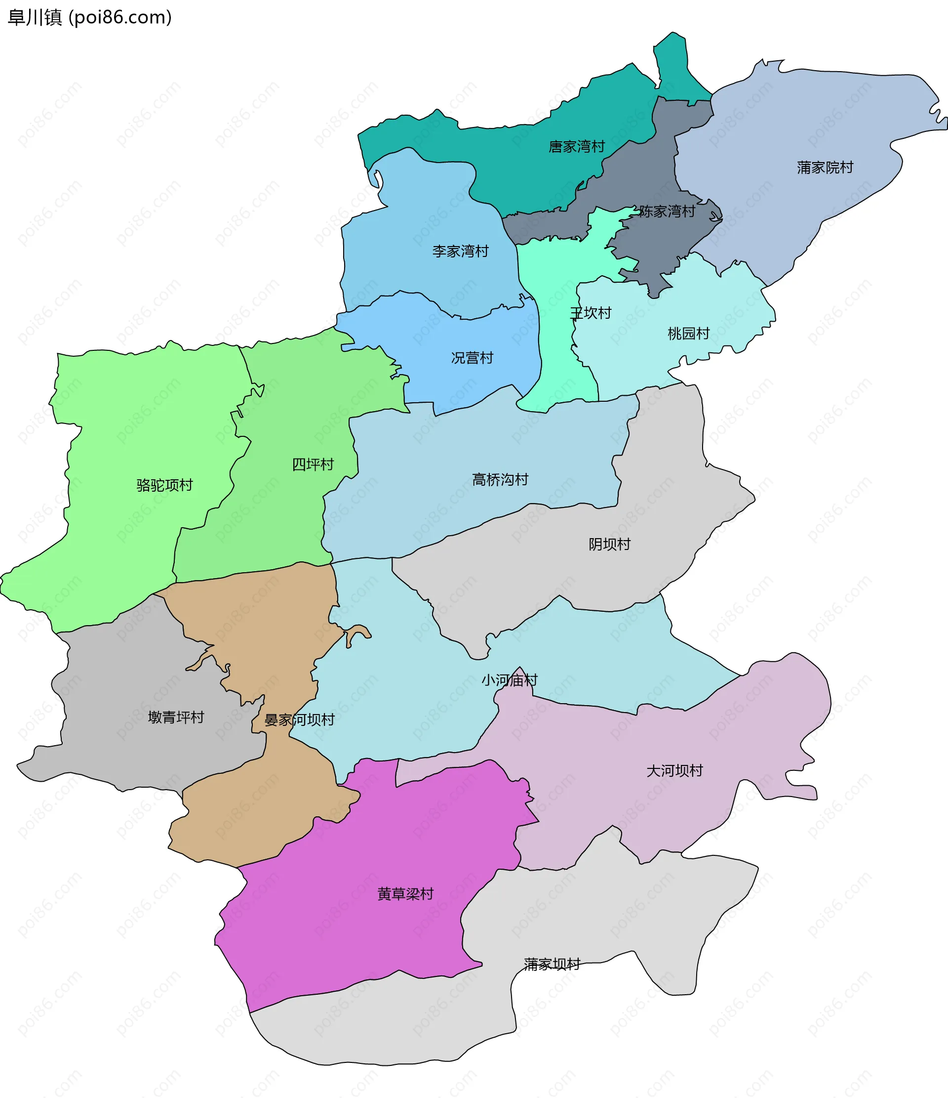 阜川镇边界地图(五级行政区划)