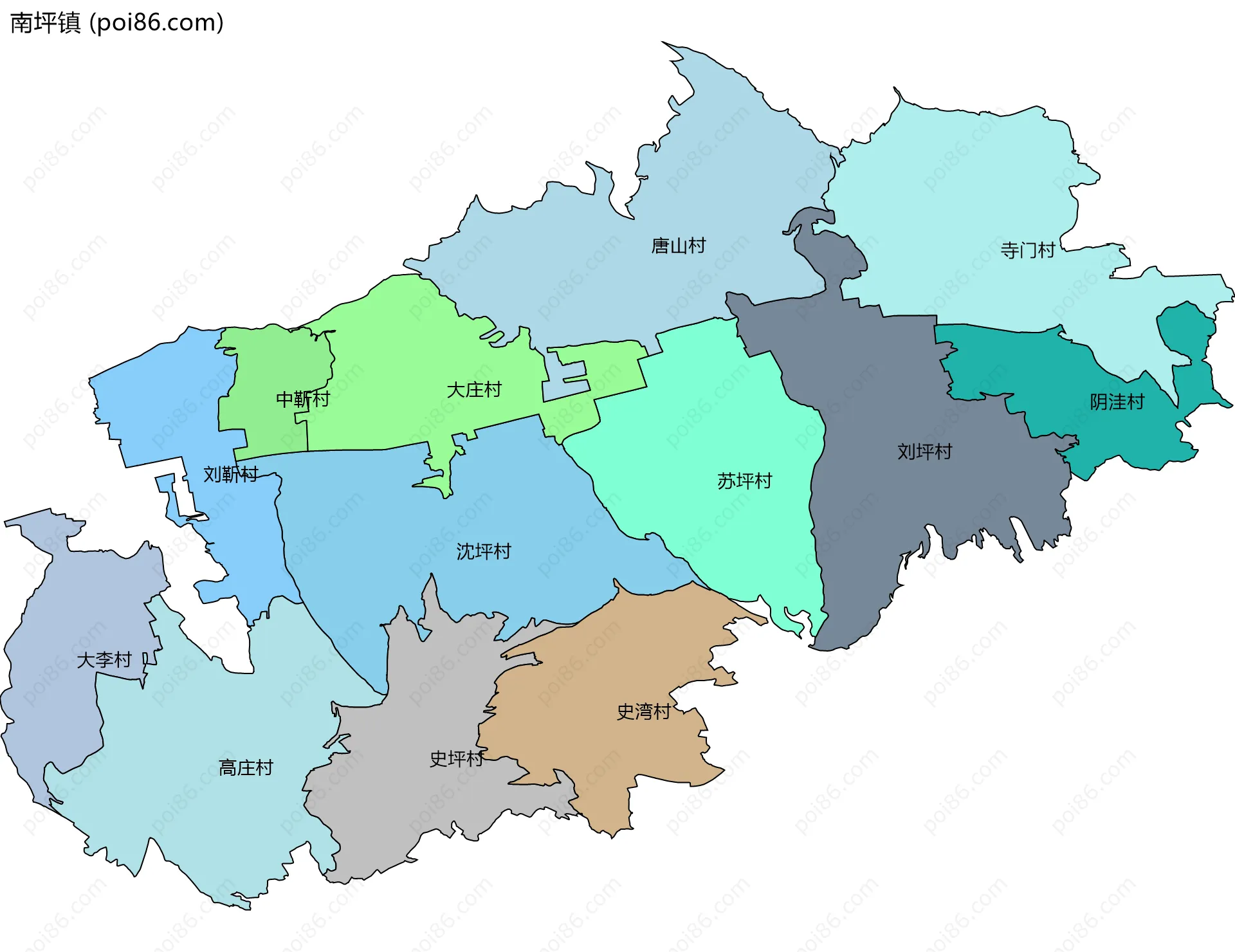 南坪镇边界地图(五级行政区划)