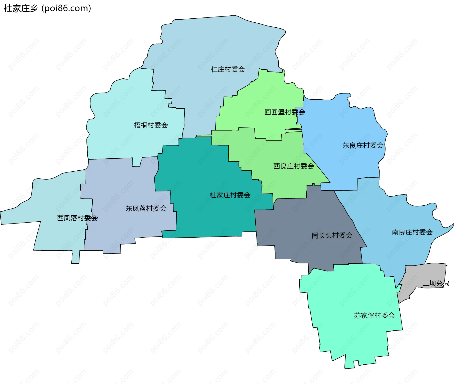 杜家庄乡边界地图(五级行政区划)