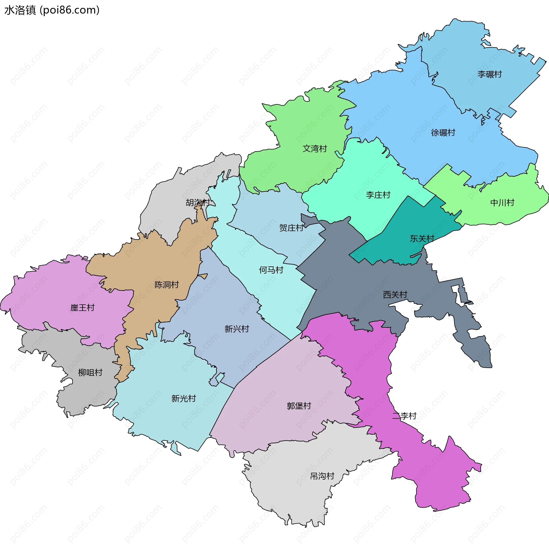 水洛镇边界地图(五级行政区划)