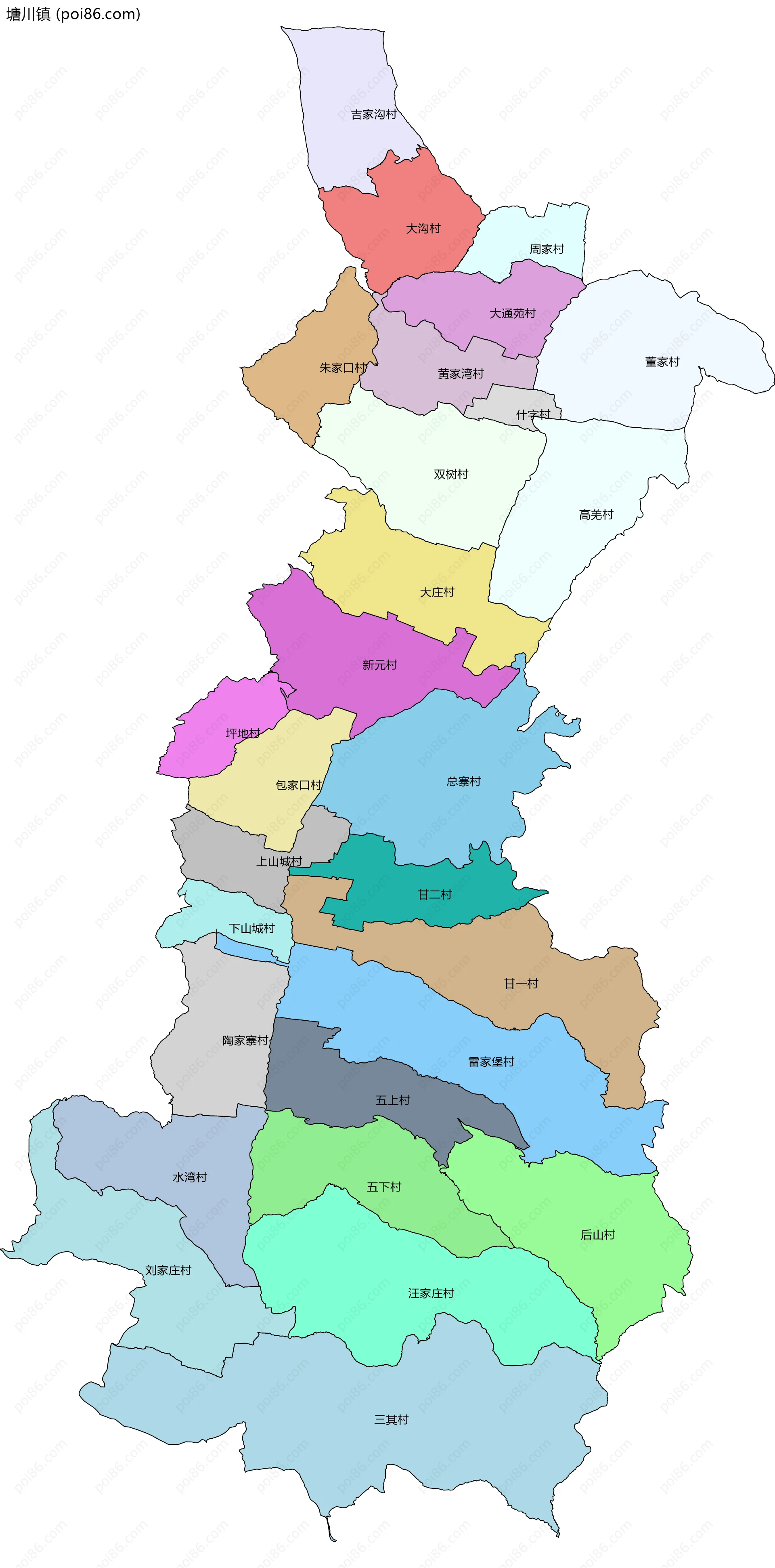 塘川镇边界地图(五级行政区划)