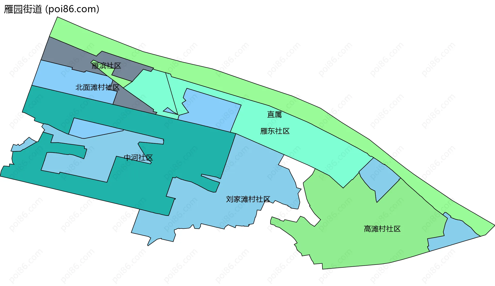 雁园街道边界地图(五级行政区划)