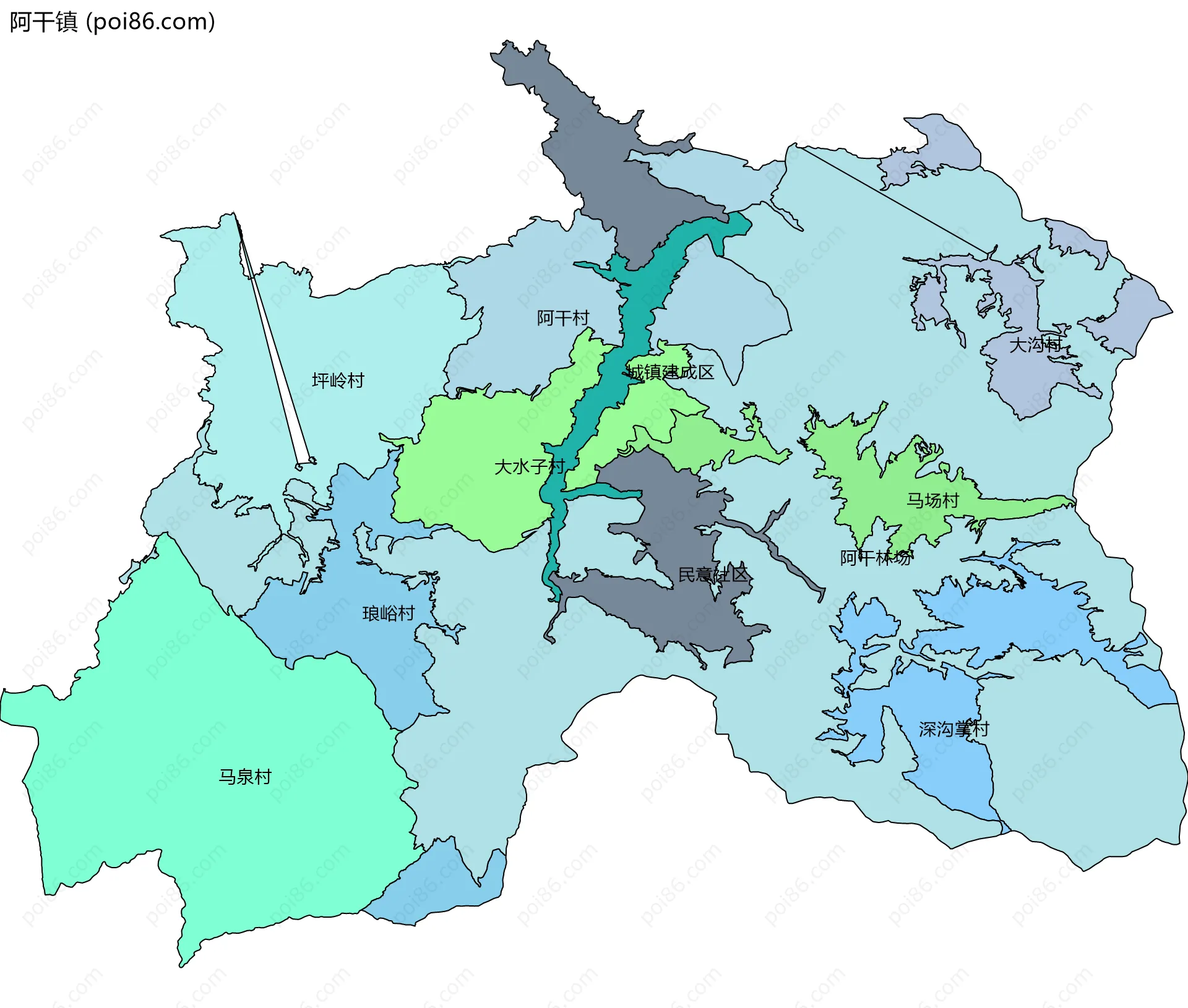 阿干镇边界地图(五级行政区划)