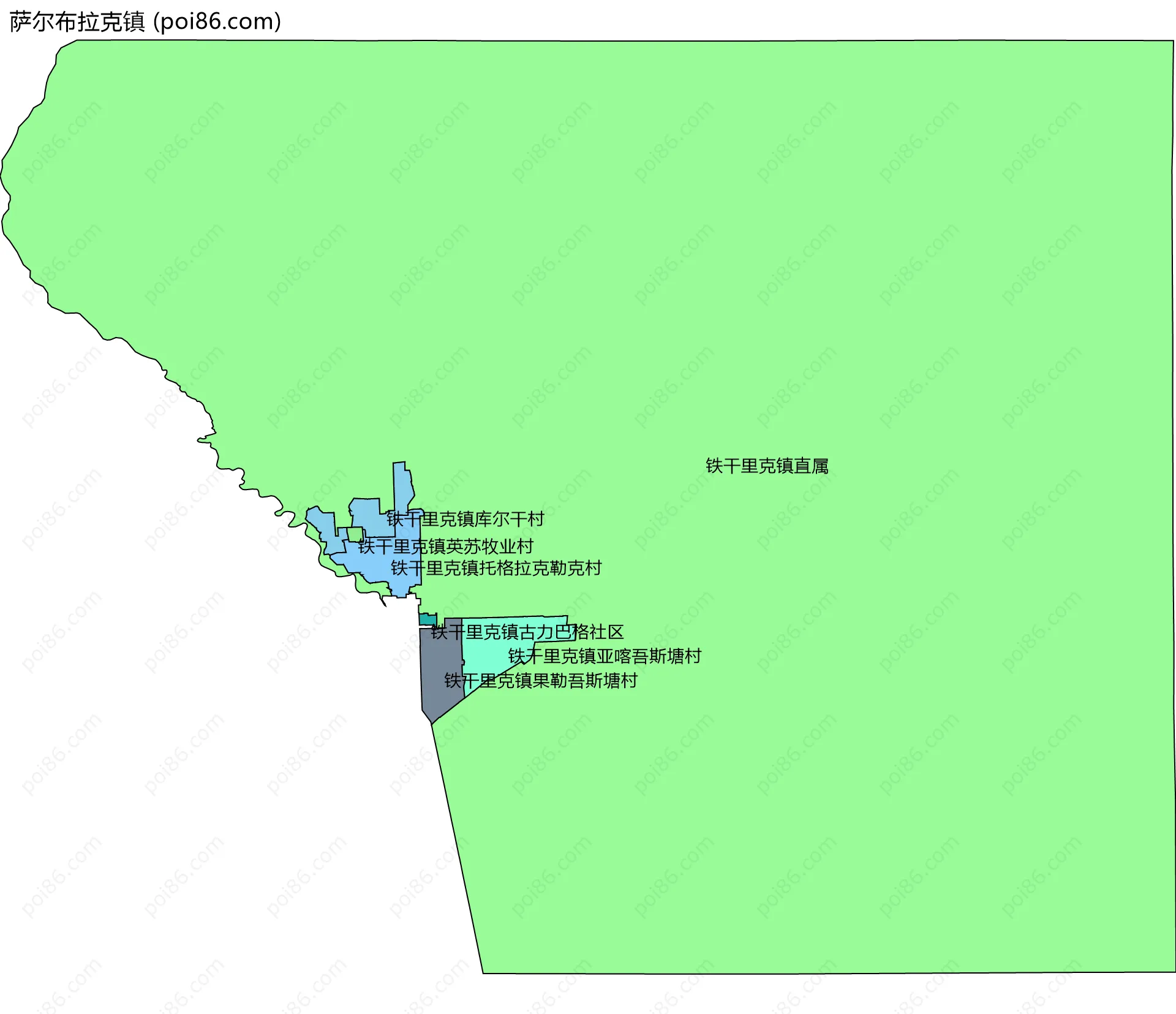 萨尔布拉克镇边界地图(五级行政区划)