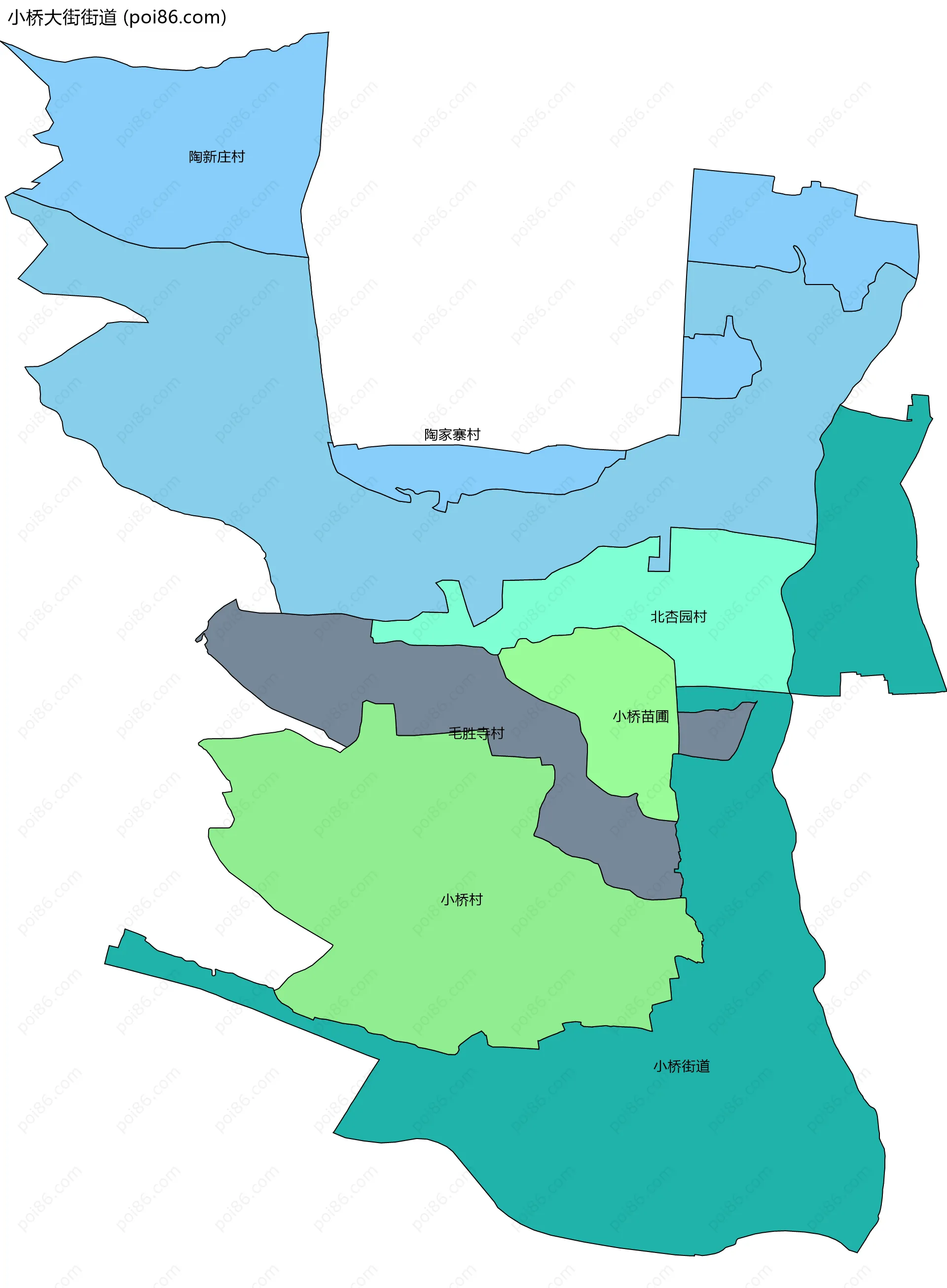 小桥大街街道边界地图(五级行政区划)