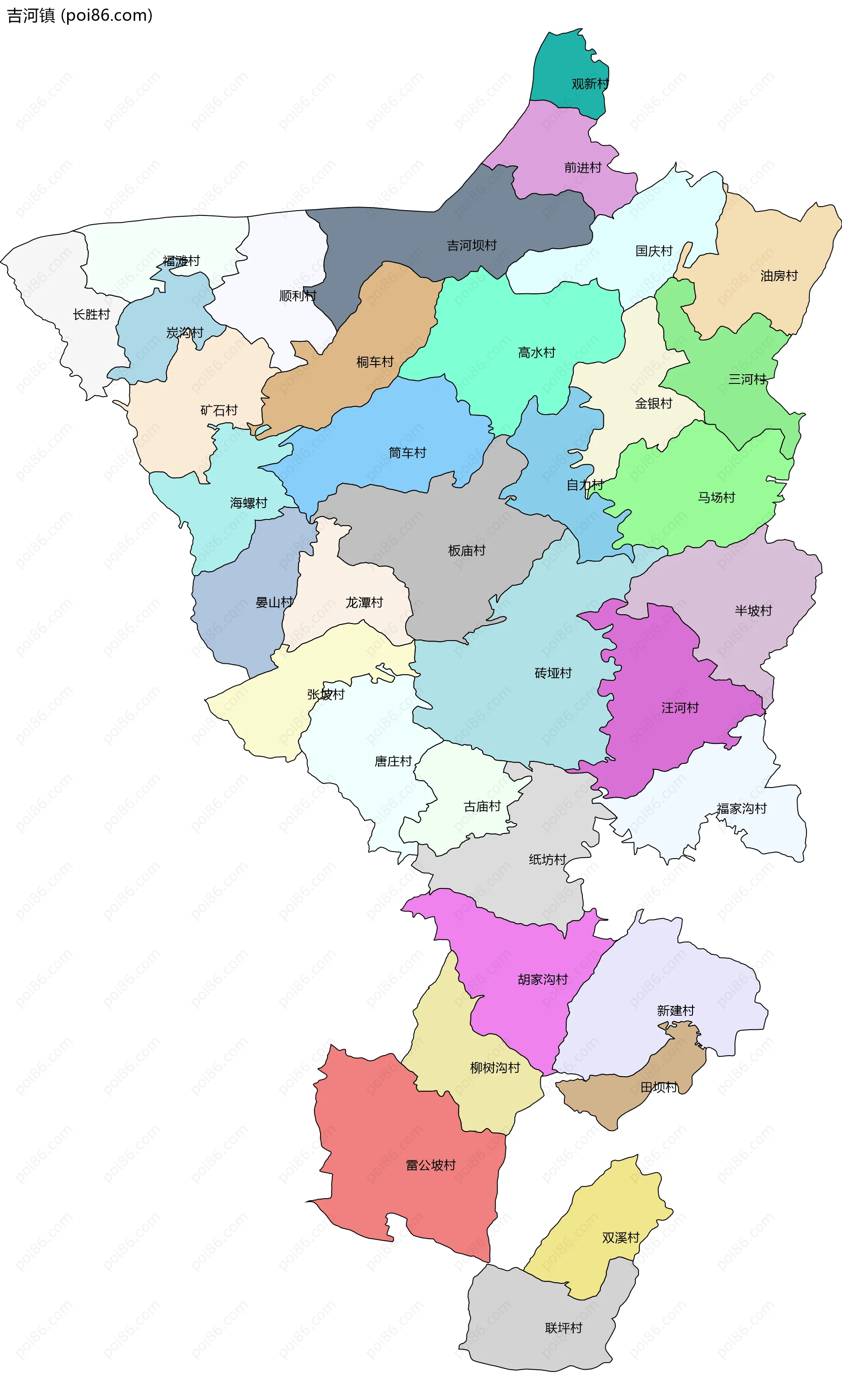 吉河镇边界地图(五级行政区划)