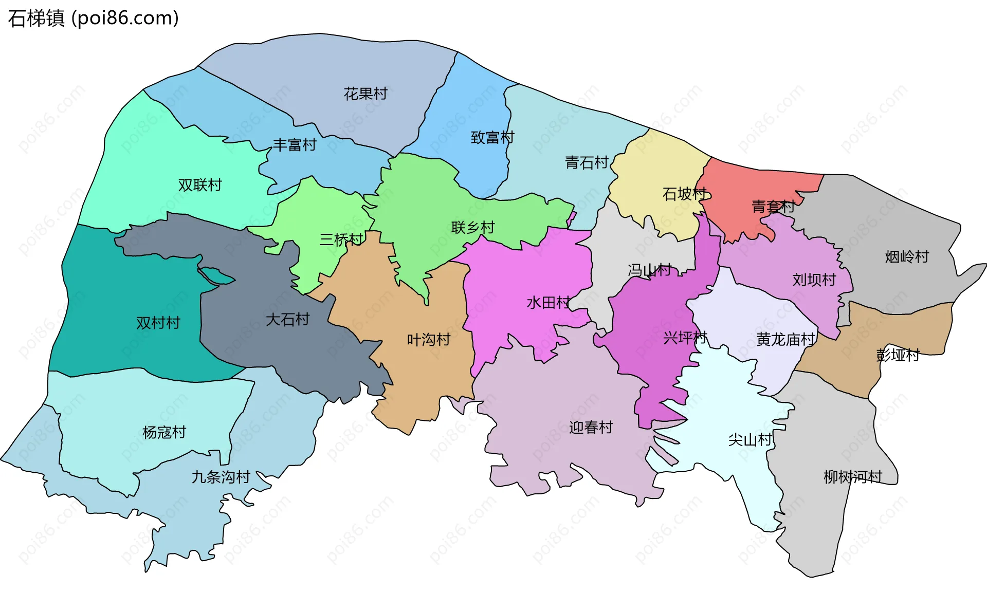 石梯镇边界地图(五级行政区划)