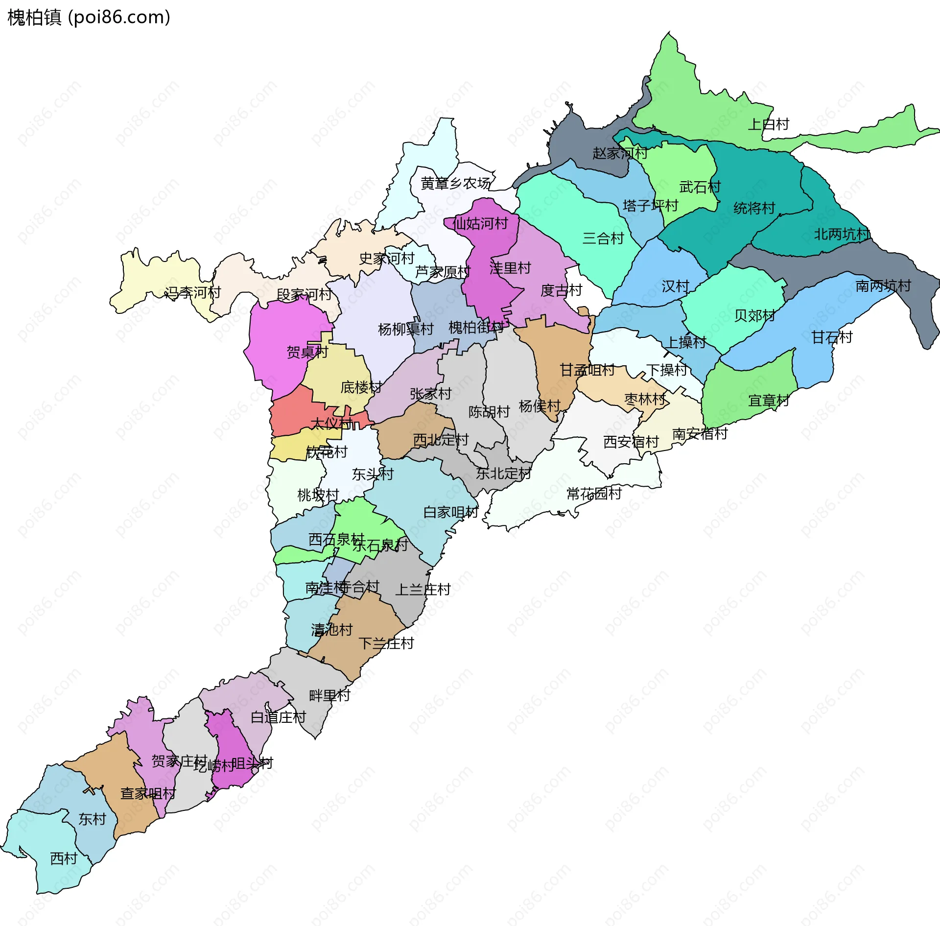 槐柏镇边界地图(五级行政区划)