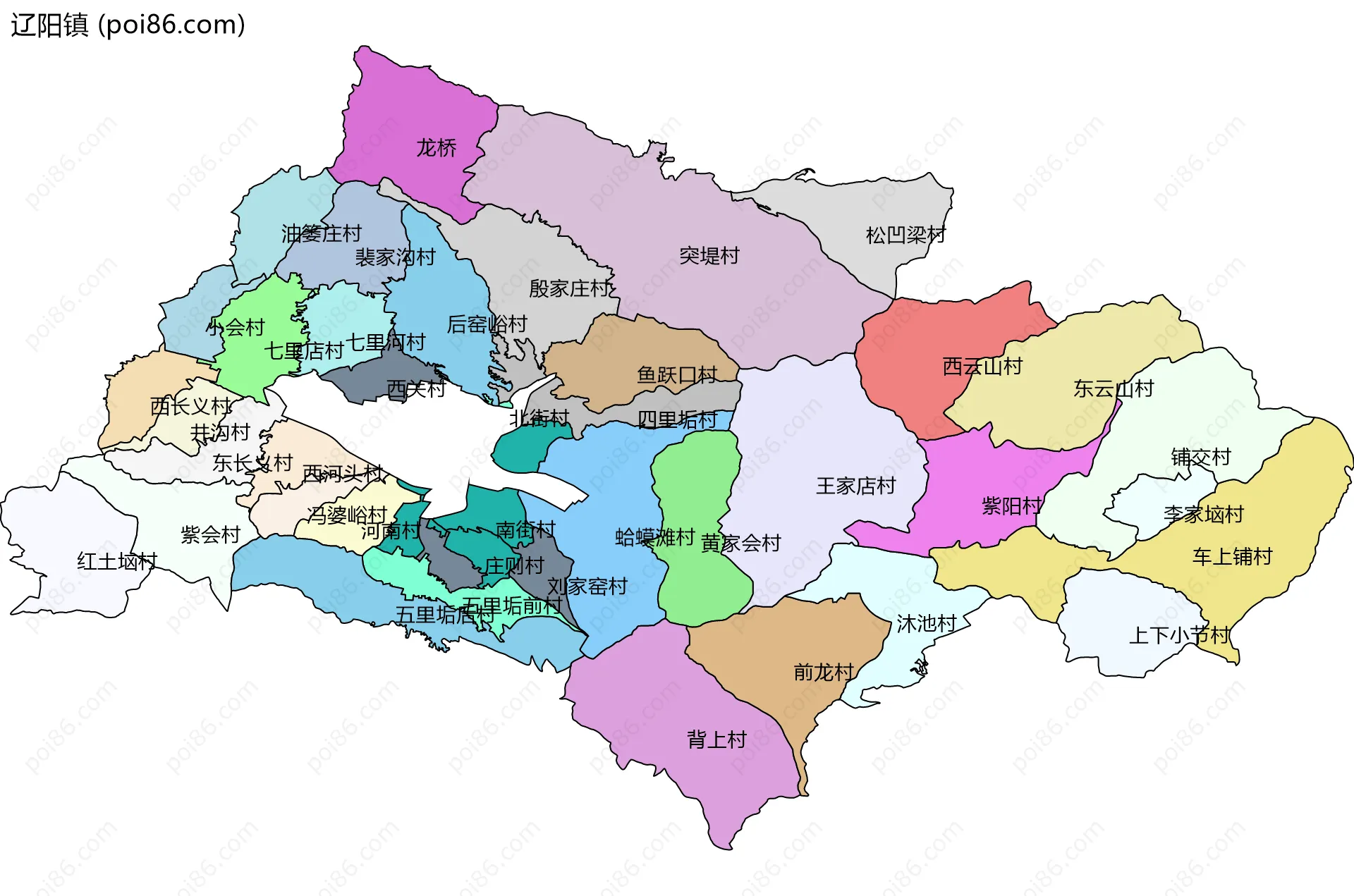辽阳镇边界地图(五级行政区划)