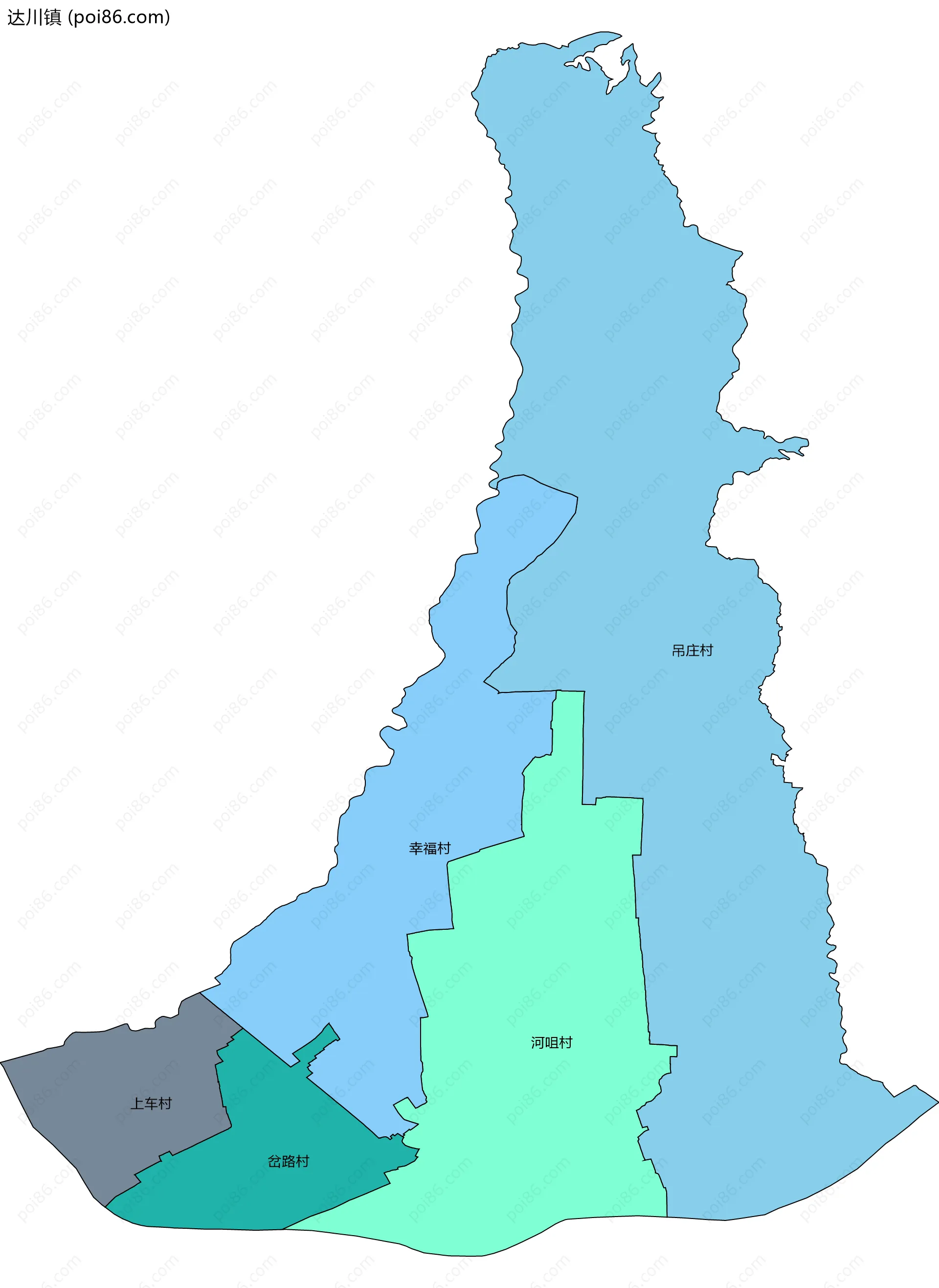 达川镇边界地图(五级行政区划)