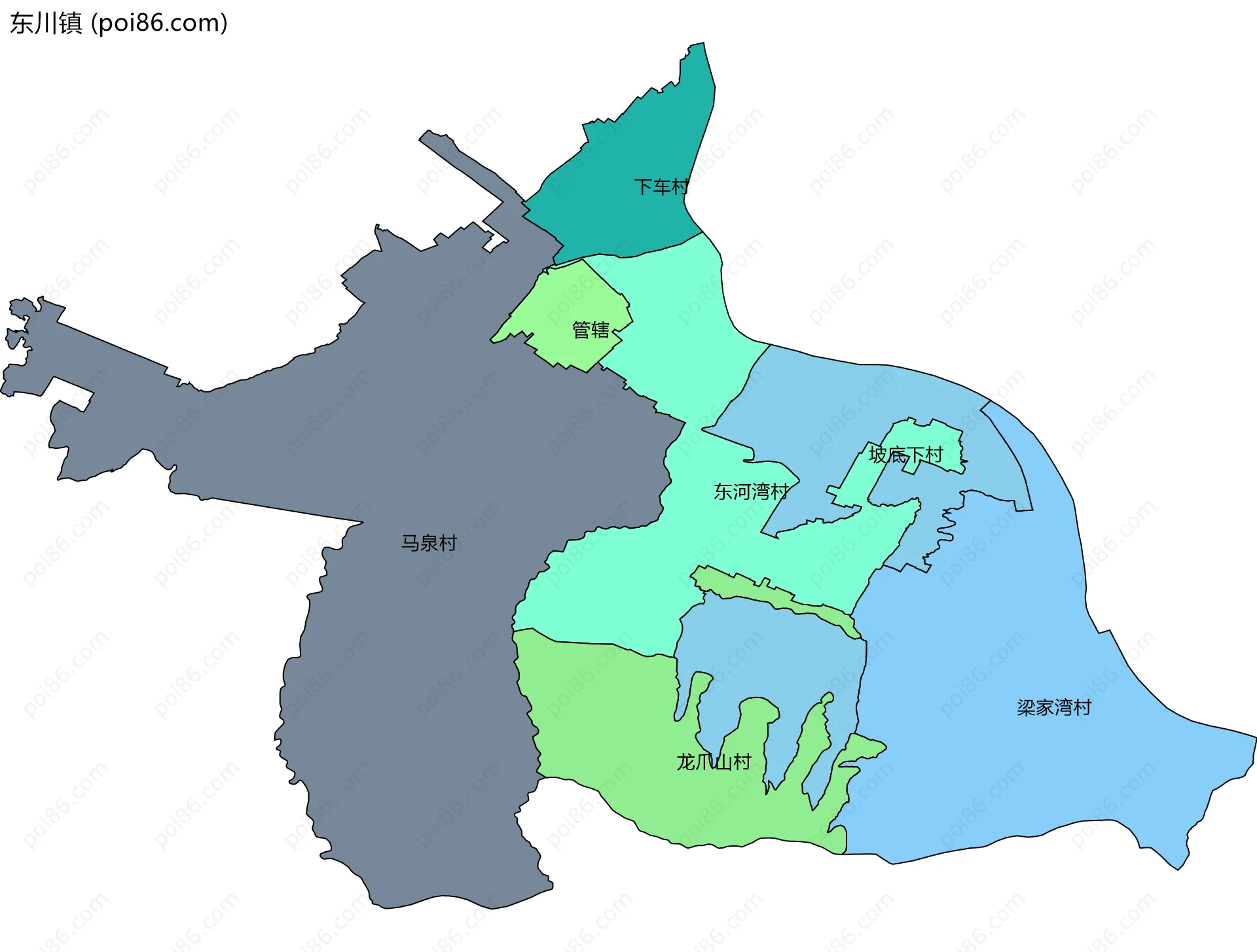 东川镇边界地图(五级行政区划)