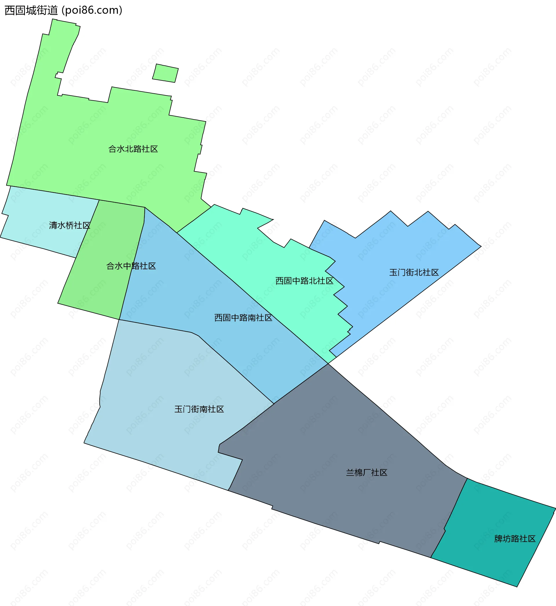 西固城街道边界地图(五级行政区划)