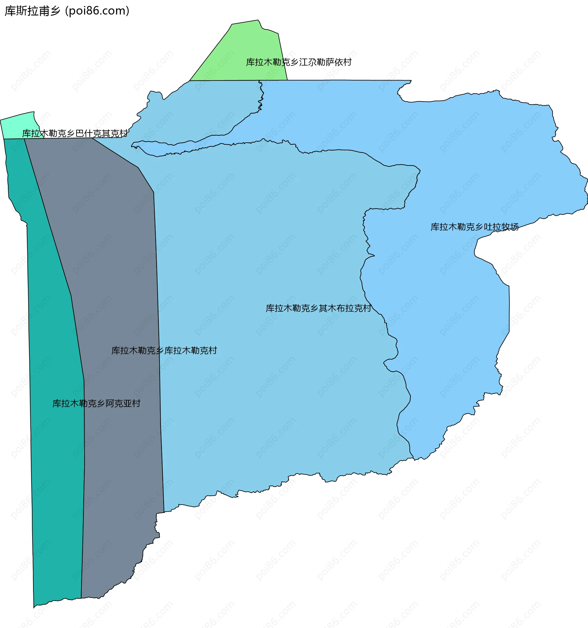 库斯拉甫乡边界地图(五级行政区划)