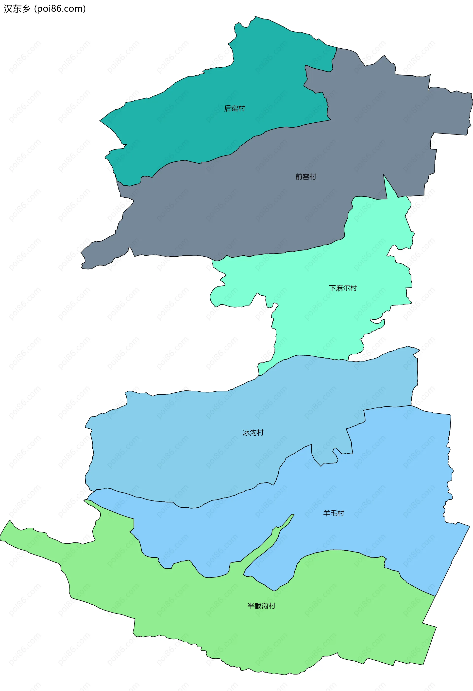 汉东乡边界地图(五级行政区划)