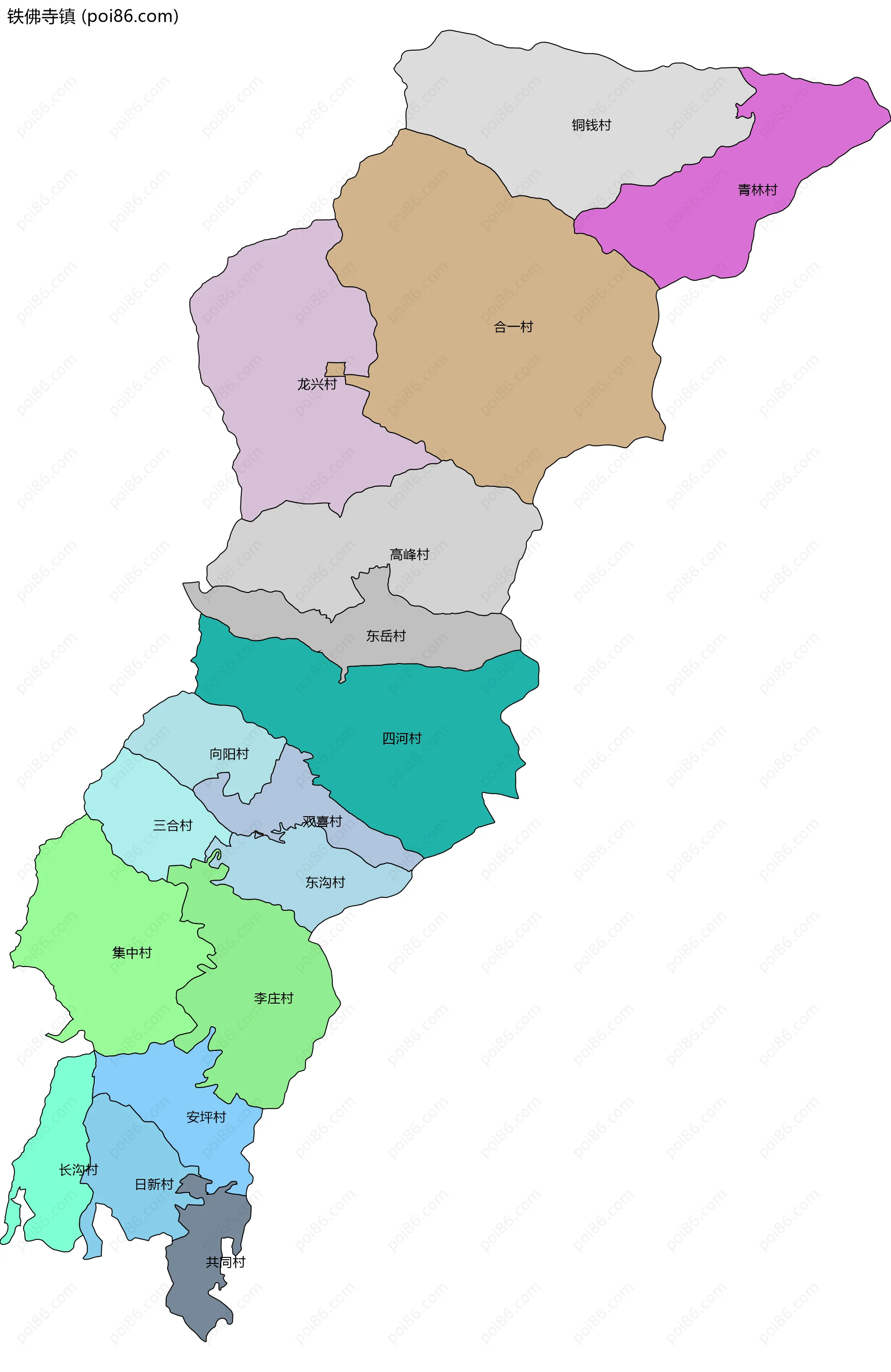 铁佛寺镇边界地图(五级行政区划)