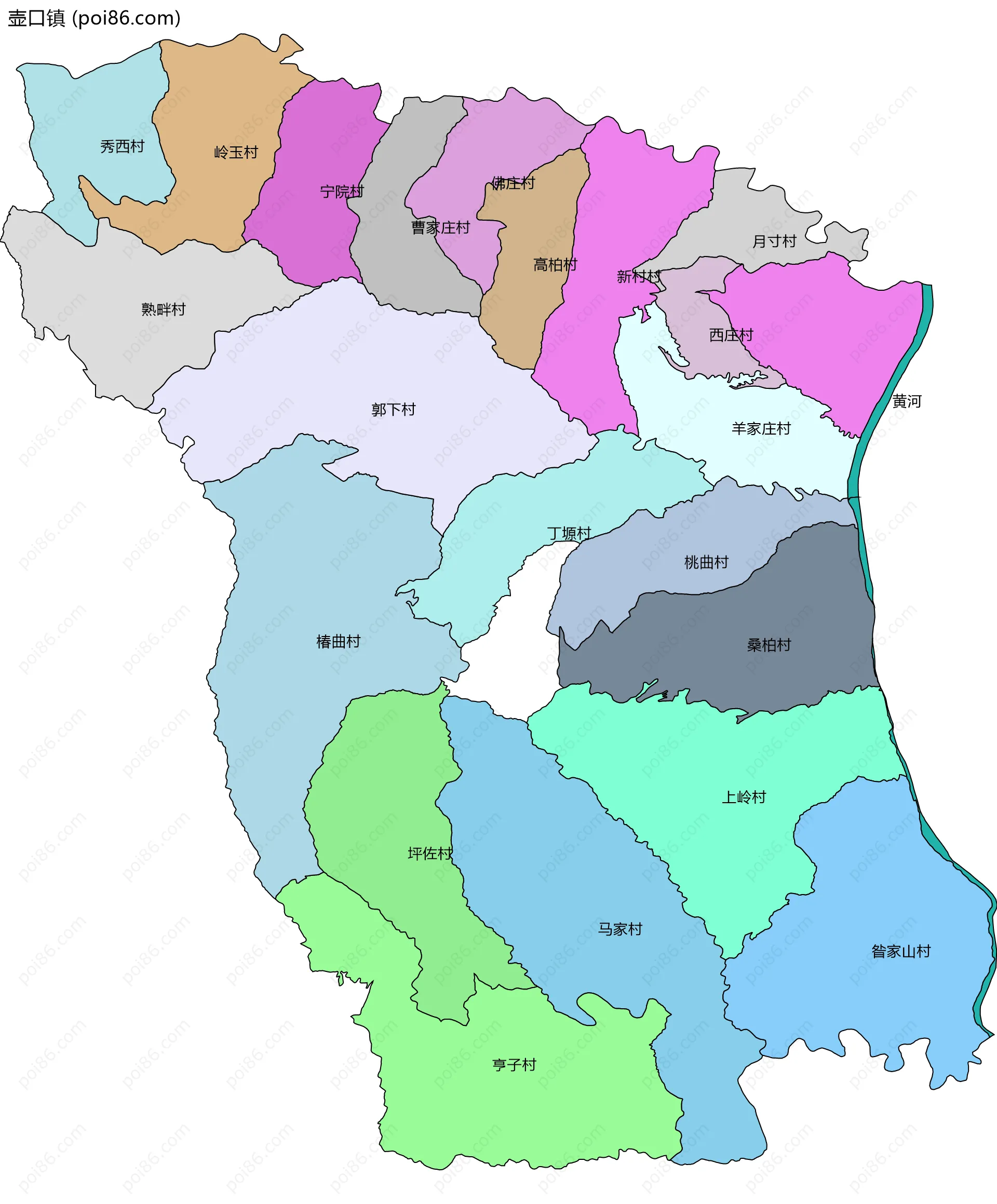 壶口镇边界地图(五级行政区划)