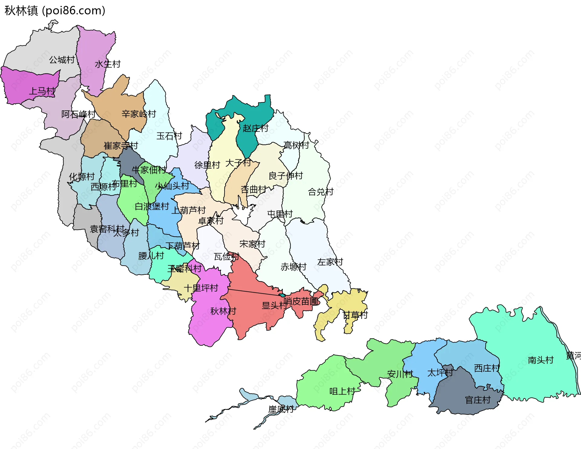 秋林镇边界地图(五级行政区划)