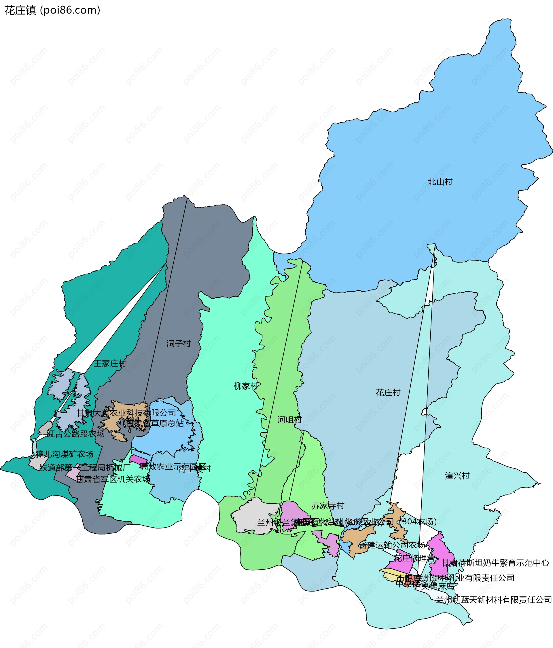花庄镇边界地图(五级行政区划)