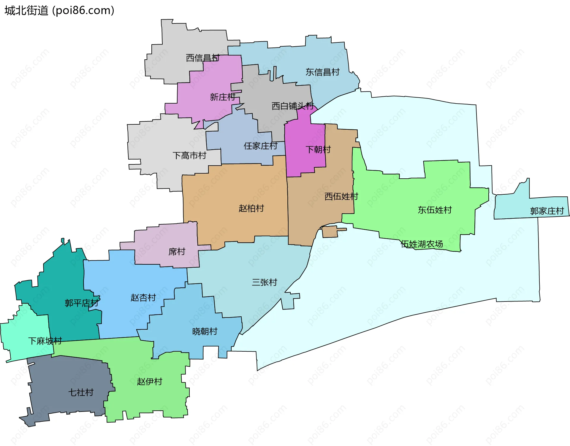 城北街道边界地图(五级行政区划)
