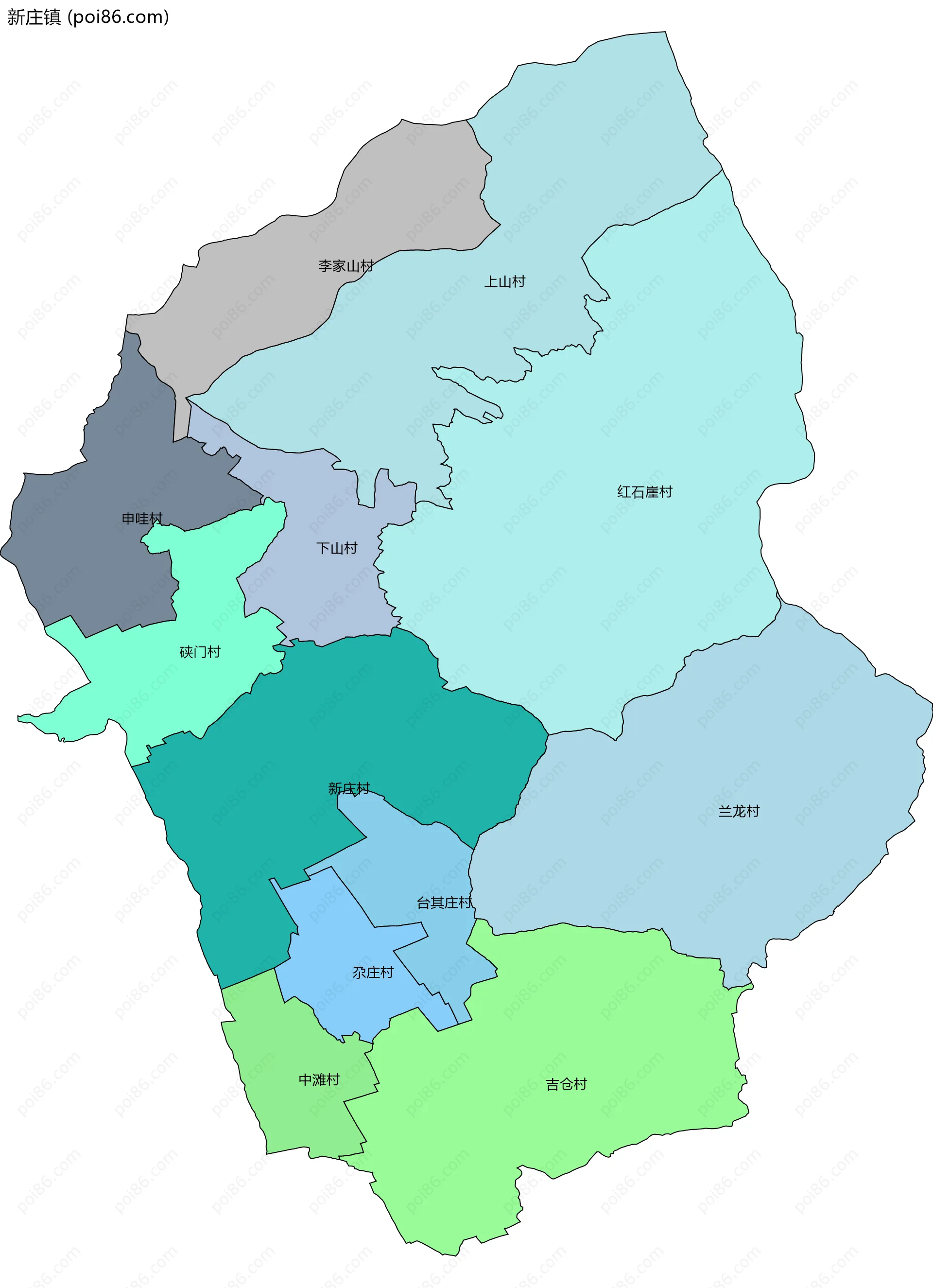 新庄镇边界地图(五级行政区划)