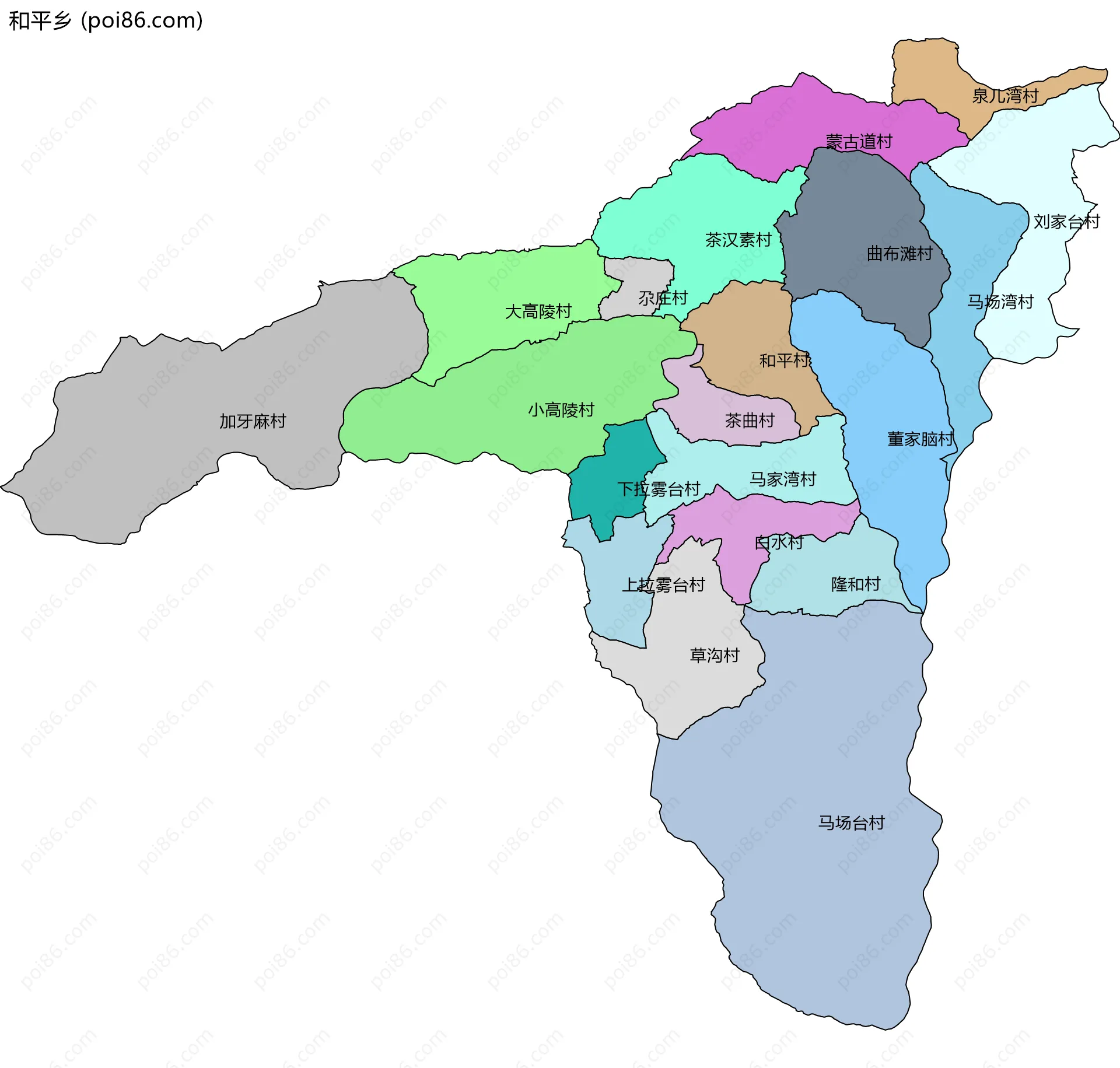 和平乡边界地图(五级行政区划)