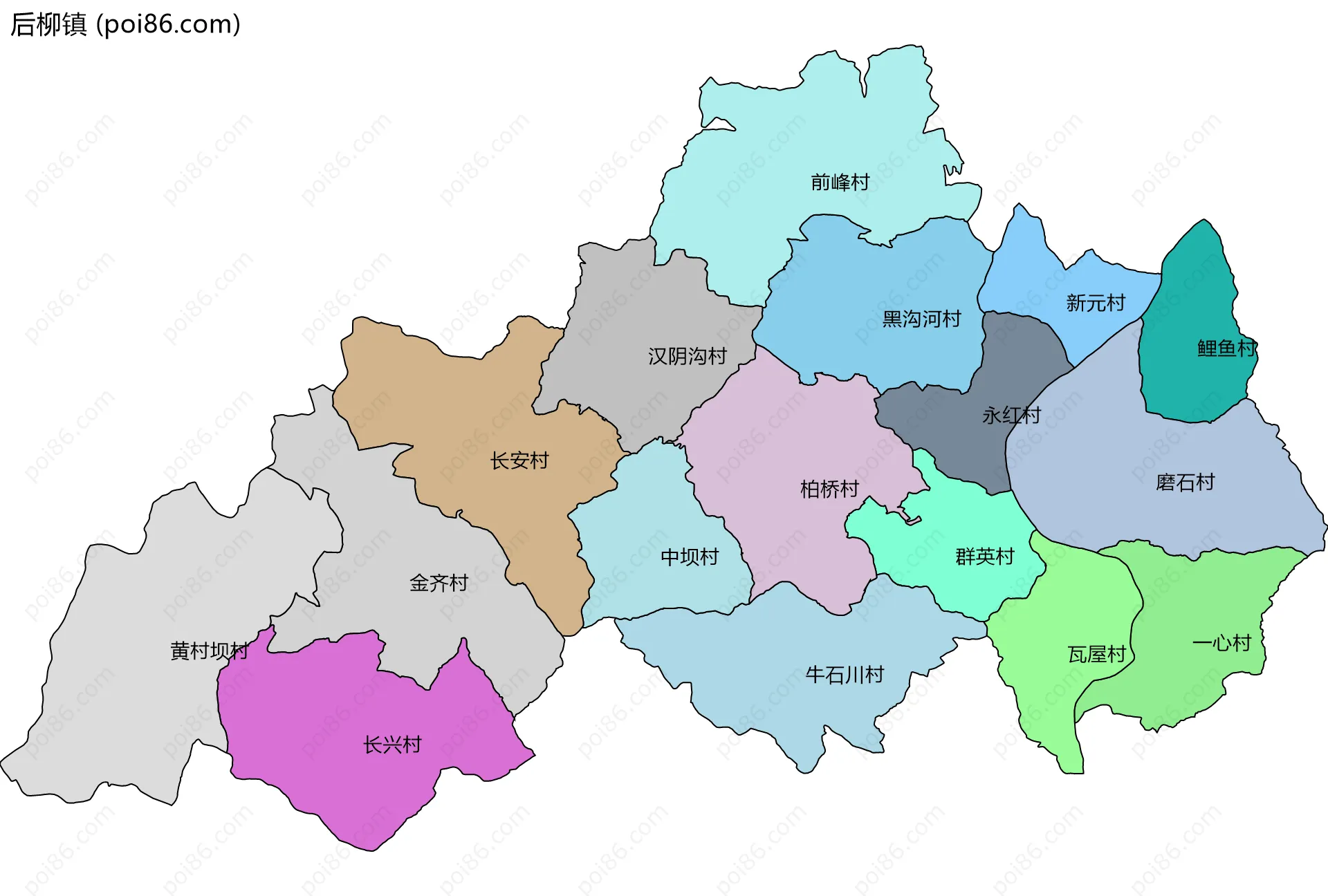 后柳镇边界地图(五级行政区划)