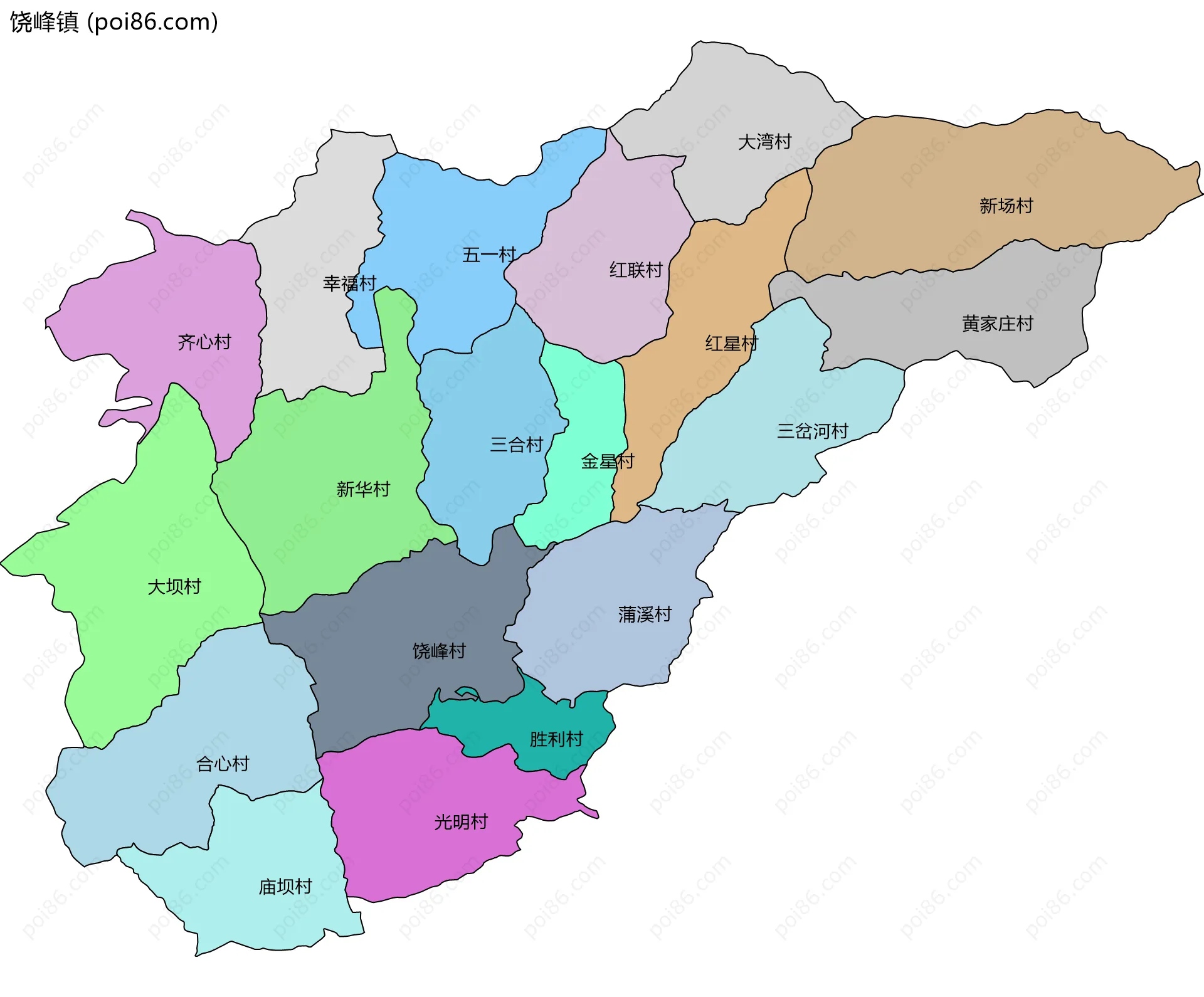 饶峰镇边界地图(五级行政区划)