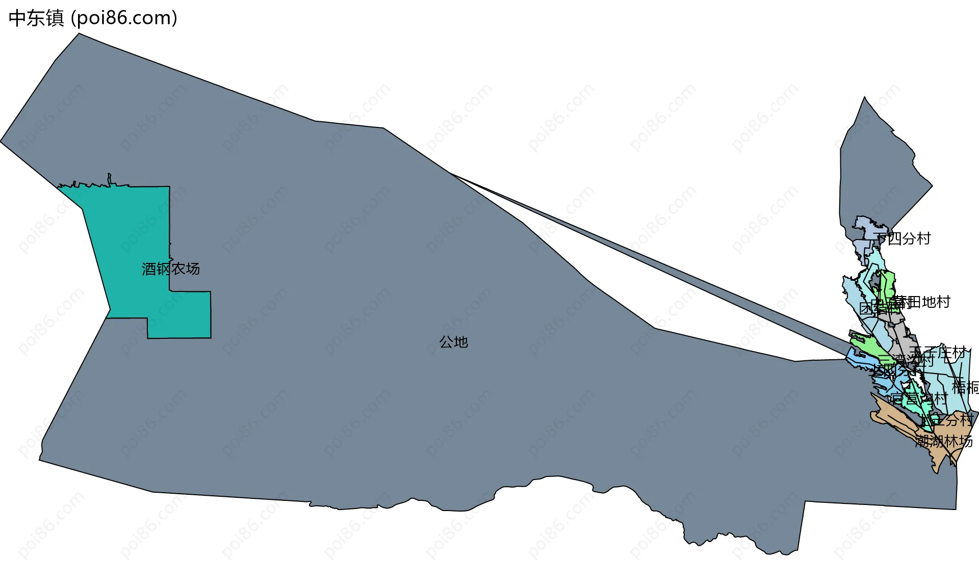 中东镇边界地图(五级行政区划)