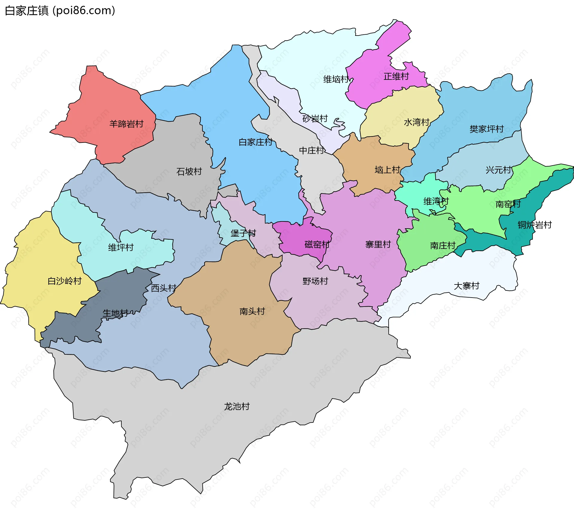 白家庄镇边界地图(五级行政区划)