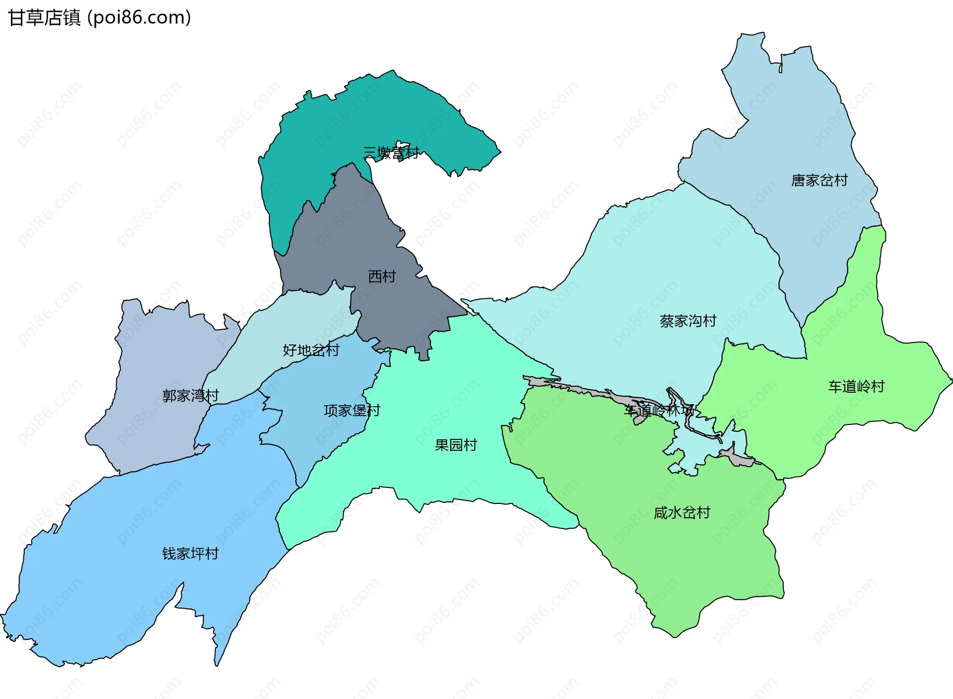 甘草店镇边界地图(五级行政区划)