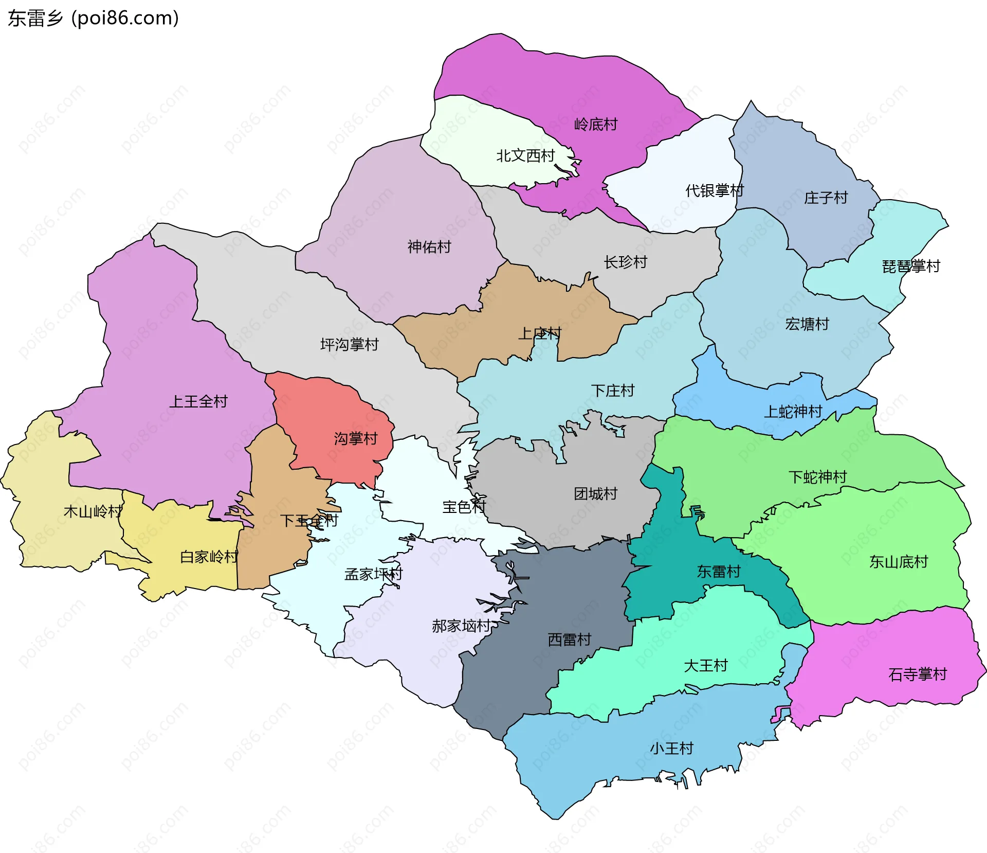 东雷乡边界地图(五级行政区划)