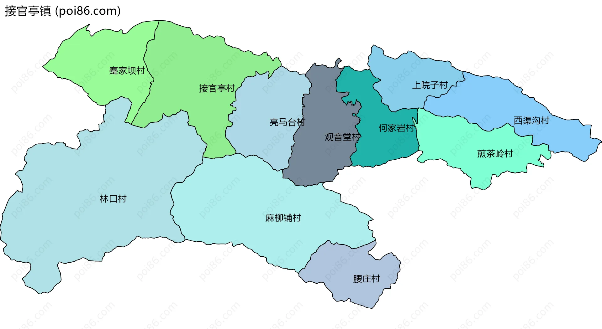 接官亭镇边界地图(五级行政区划)