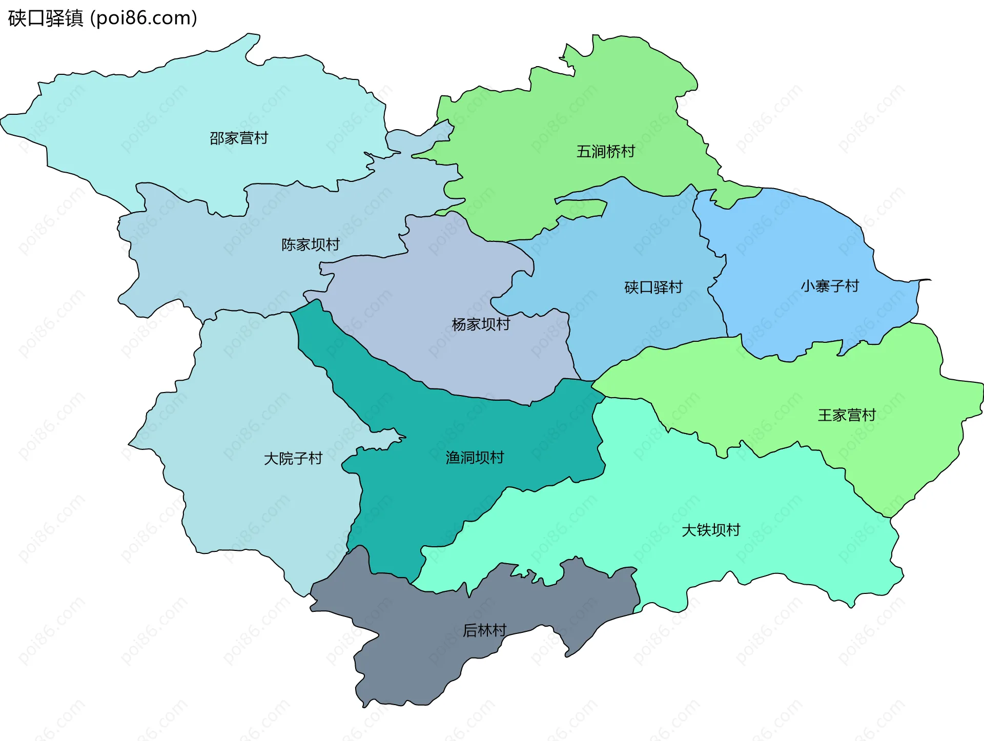 硖口驿镇边界地图(五级行政区划)