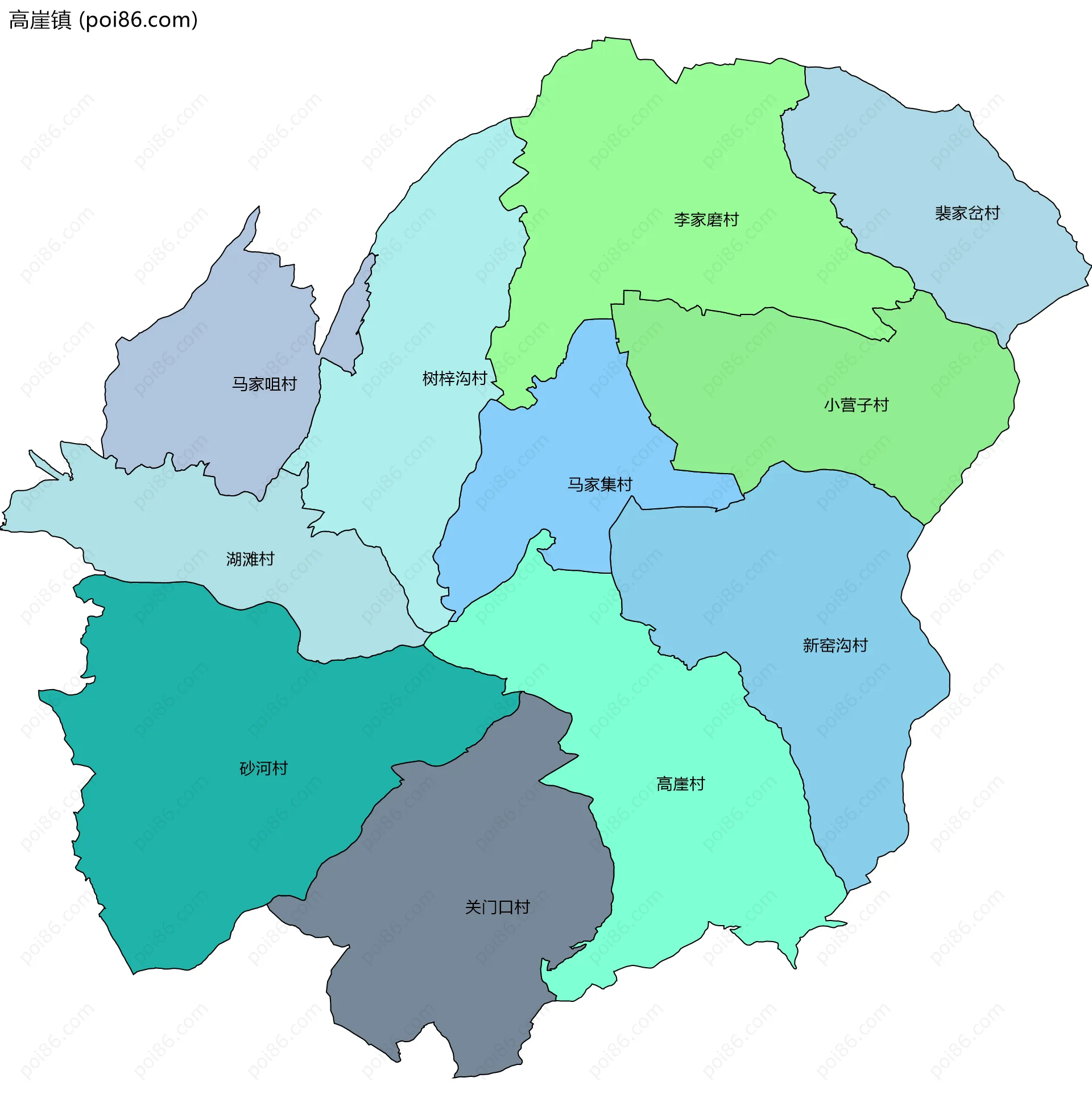 高崖镇边界地图(五级行政区划)