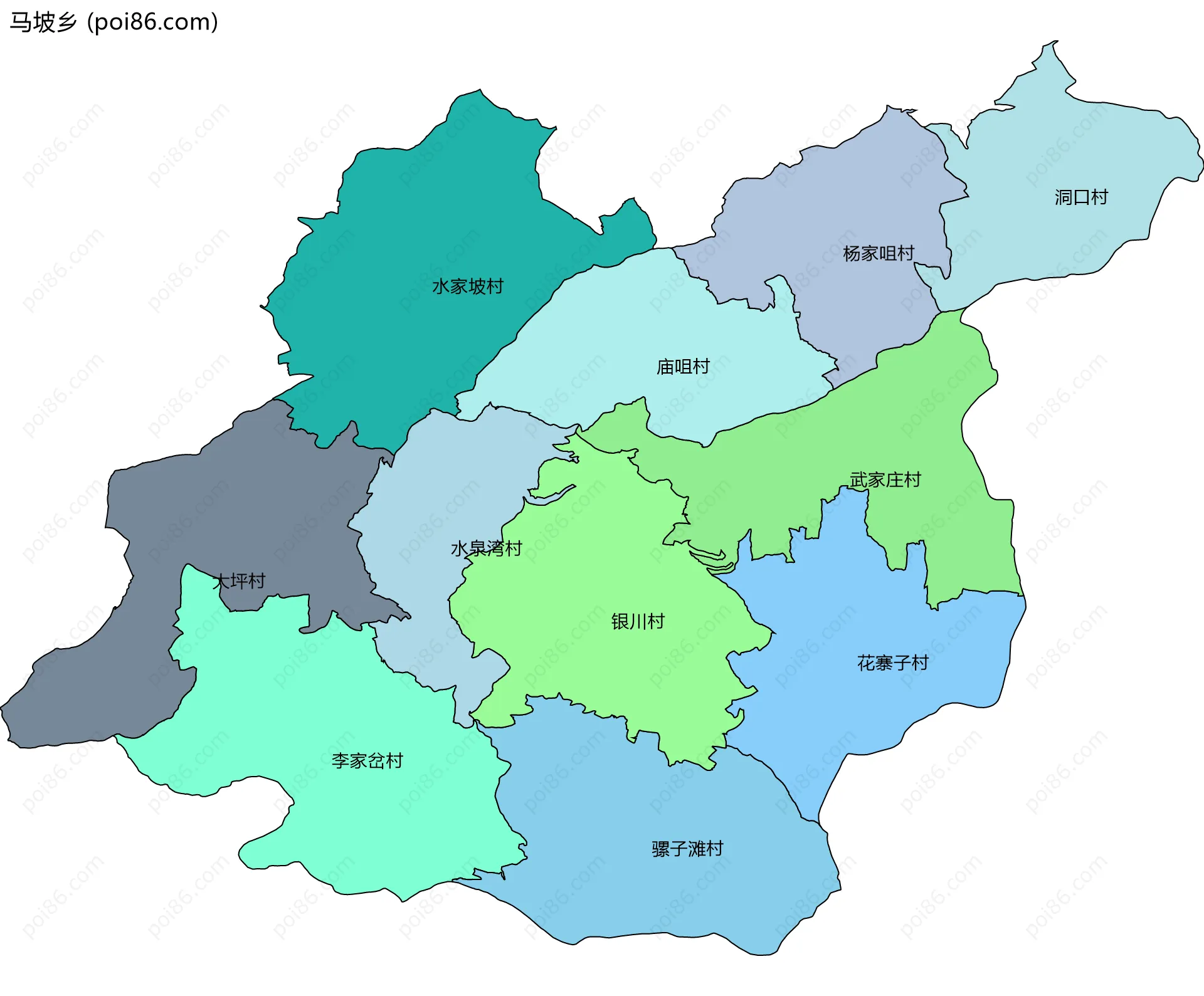 马坡乡边界地图(五级行政区划)