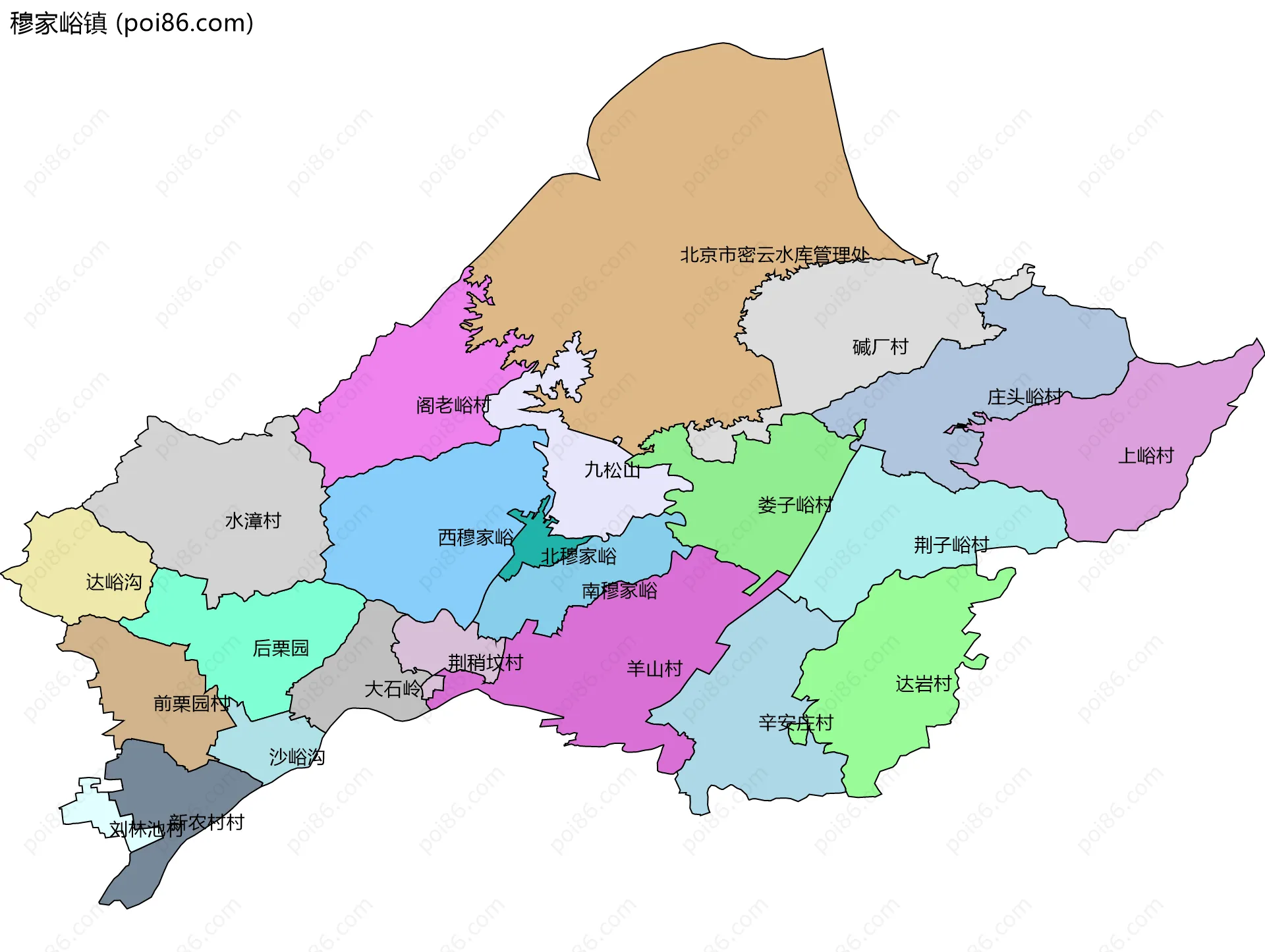 穆家峪镇边界地图(五级行政区划)