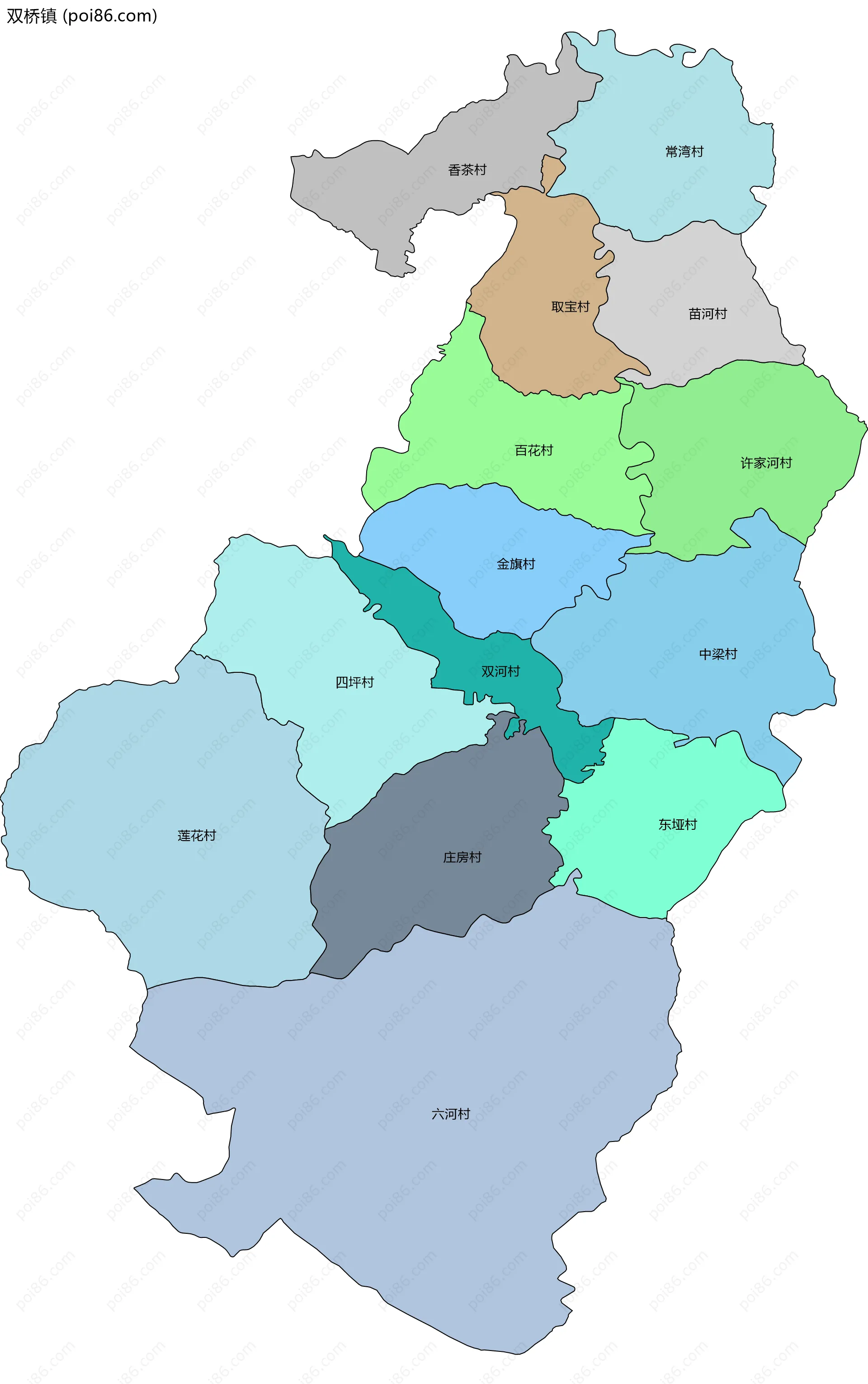 双桥镇边界地图(五级行政区划)