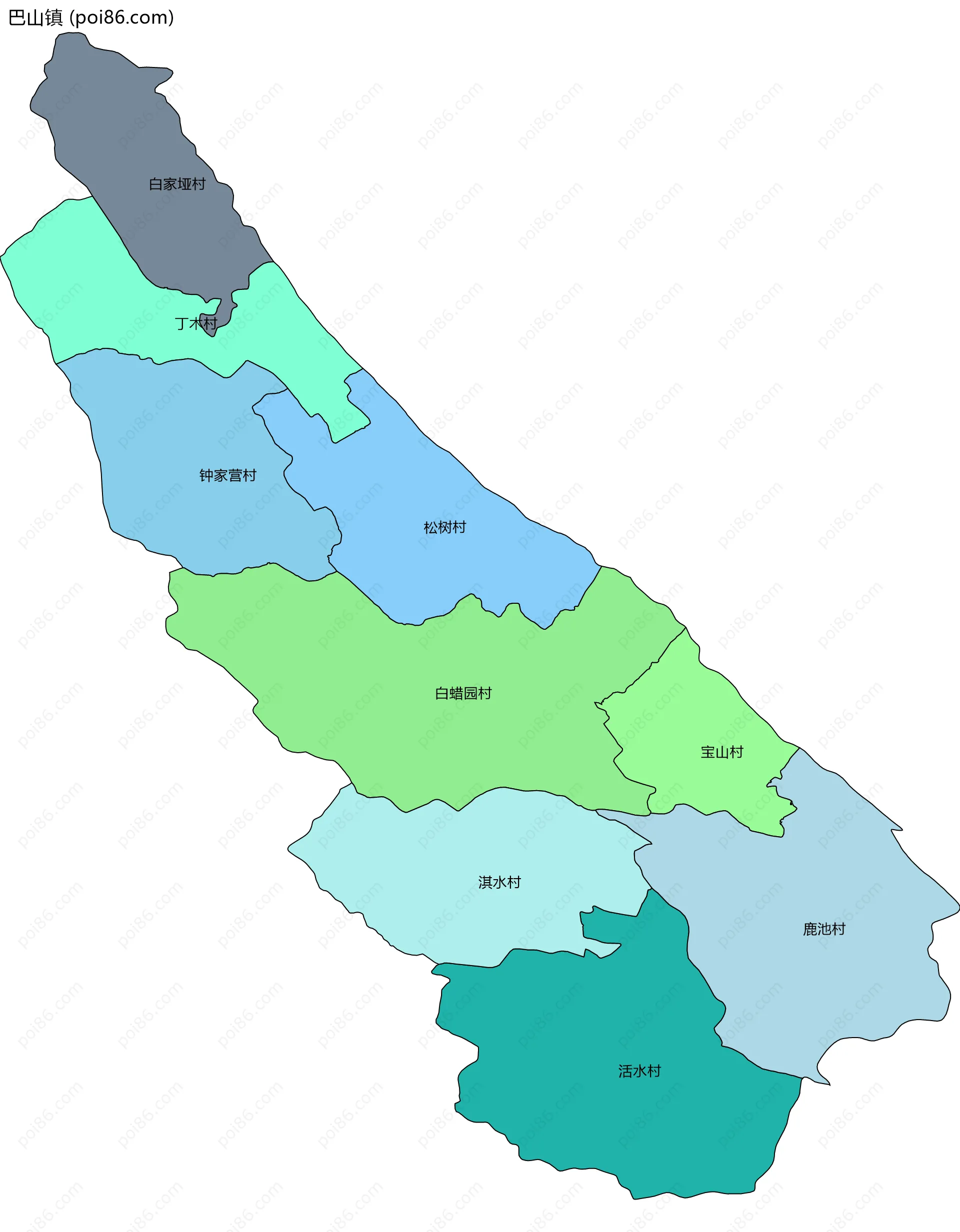 巴山镇边界地图(五级行政区划)
