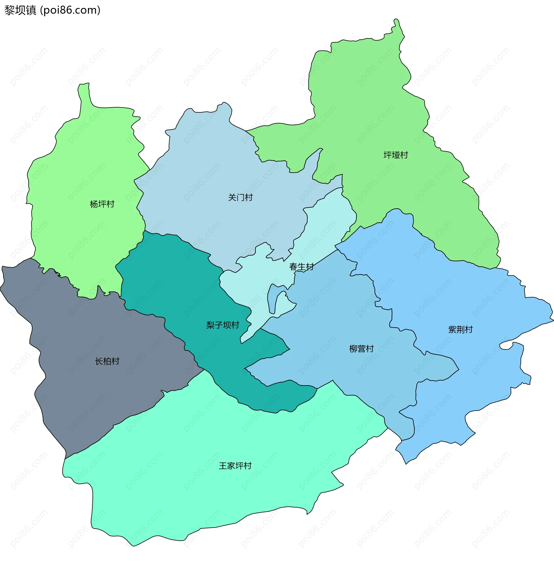 黎坝镇边界地图(五级行政区划)