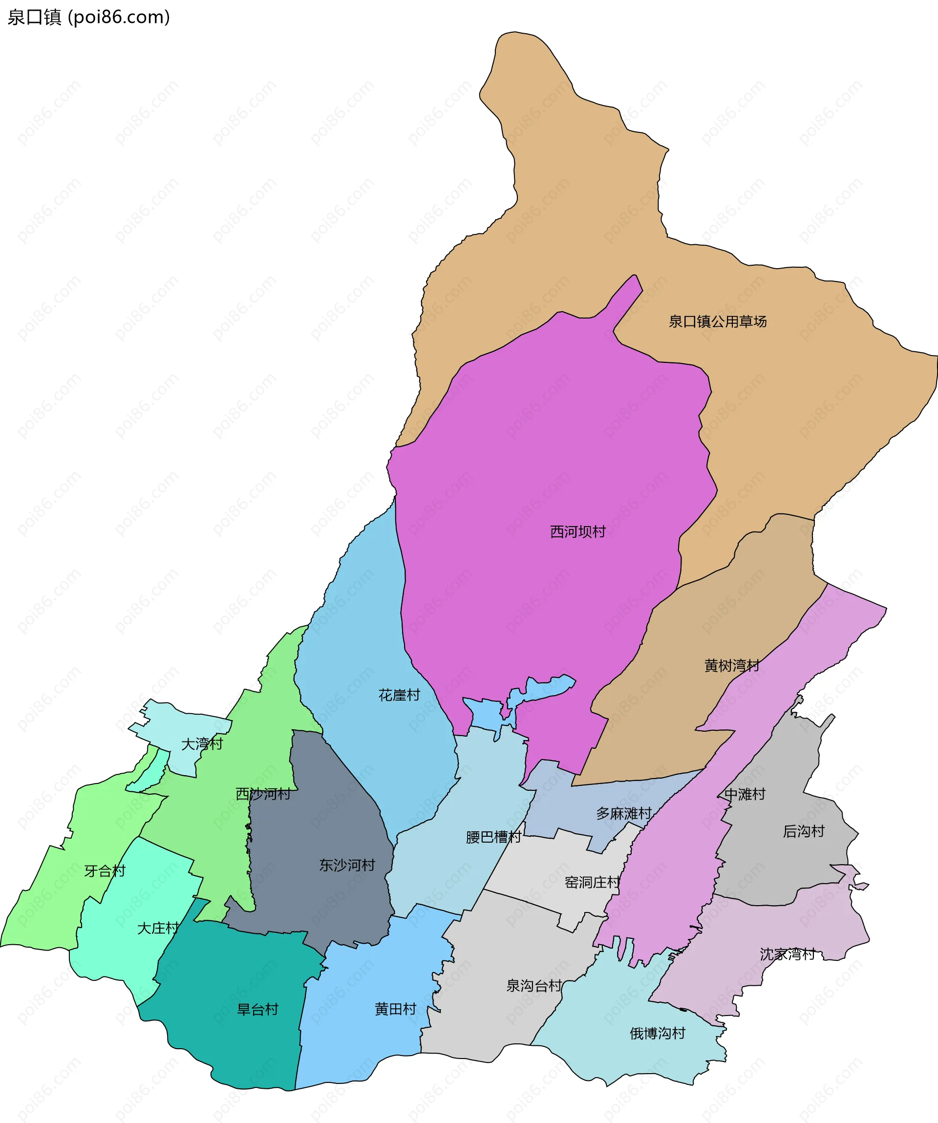 泉口镇边界地图(五级行政区划)