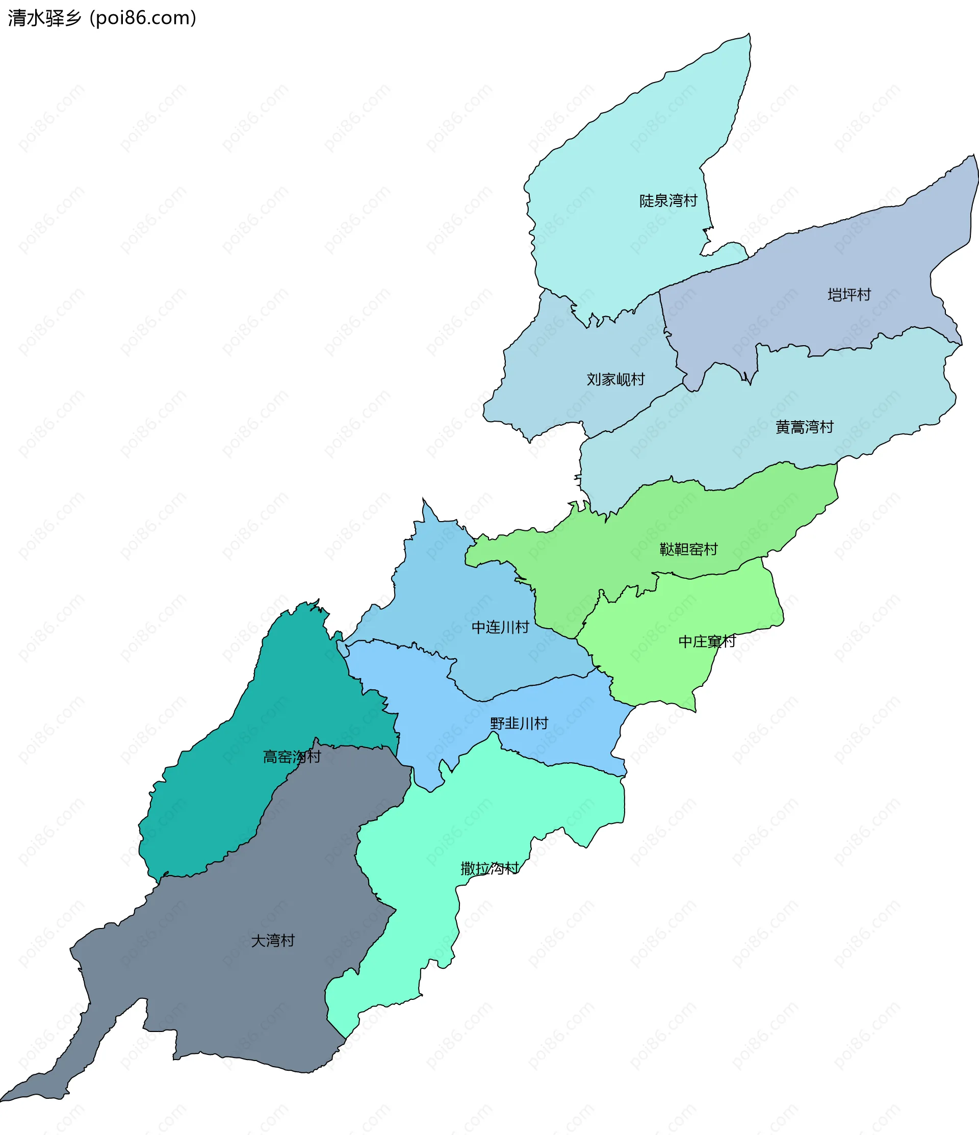 清水驿乡边界地图(五级行政区划)