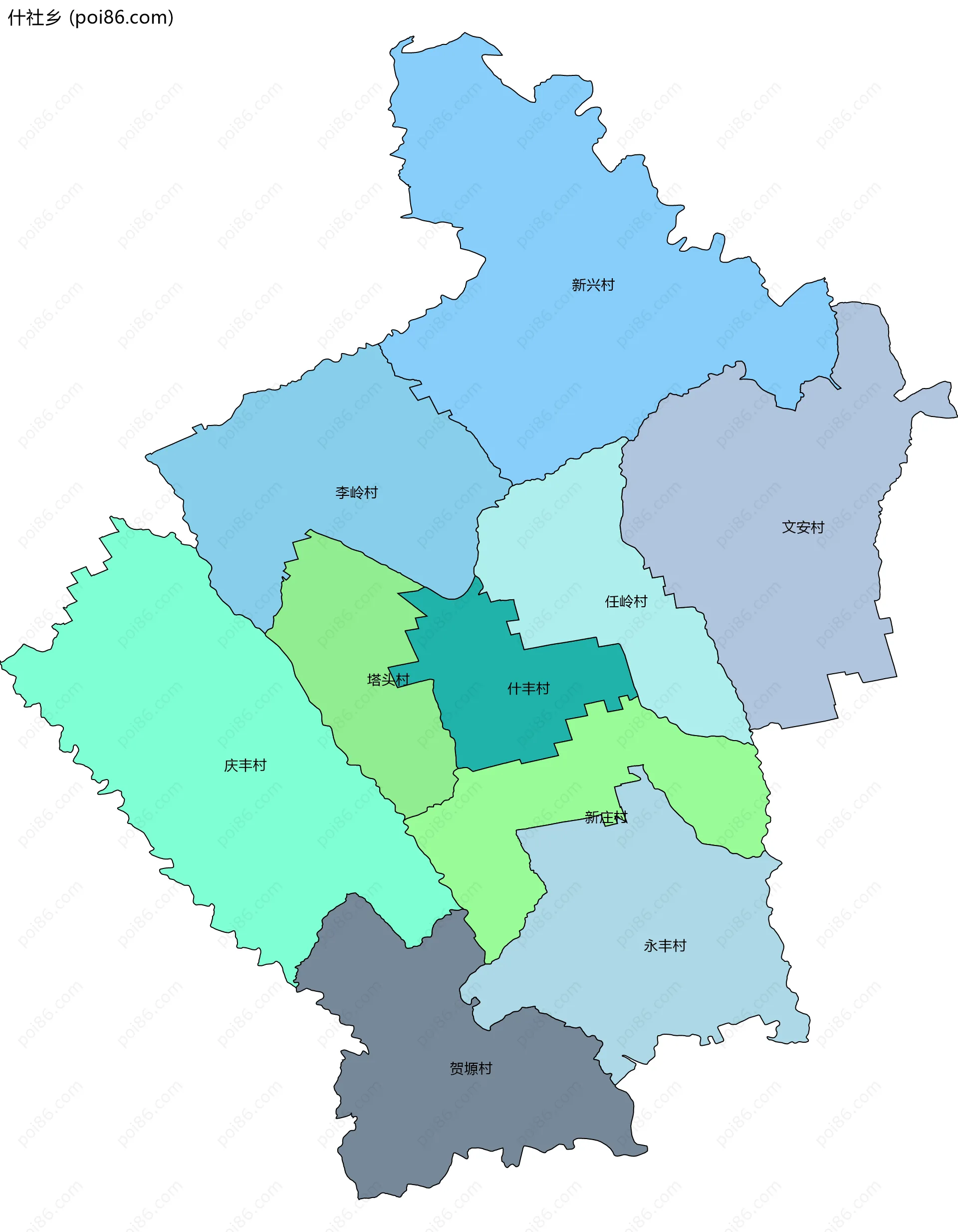 什社乡边界地图(五级行政区划)