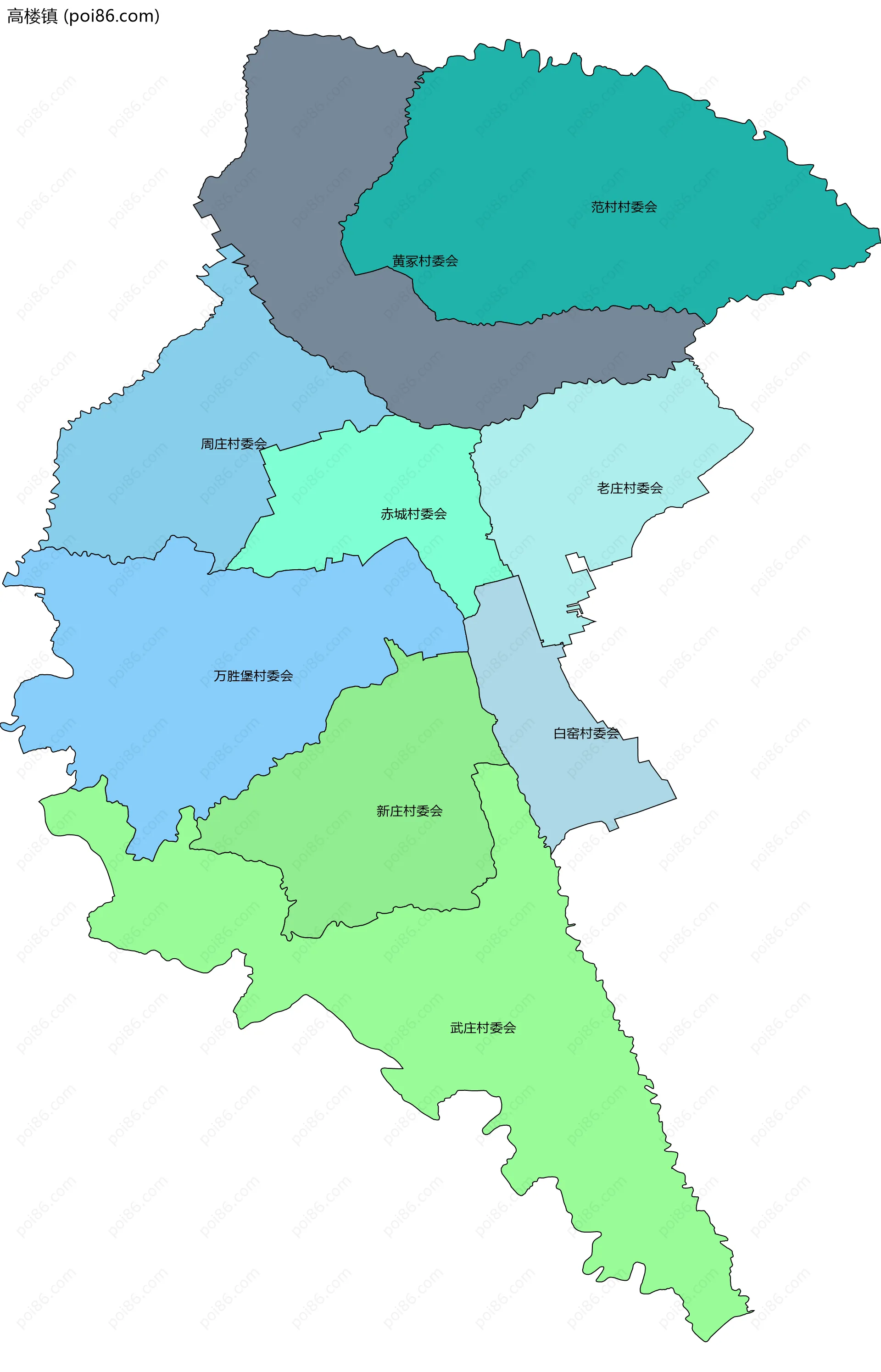 高楼镇边界地图(五级行政区划)