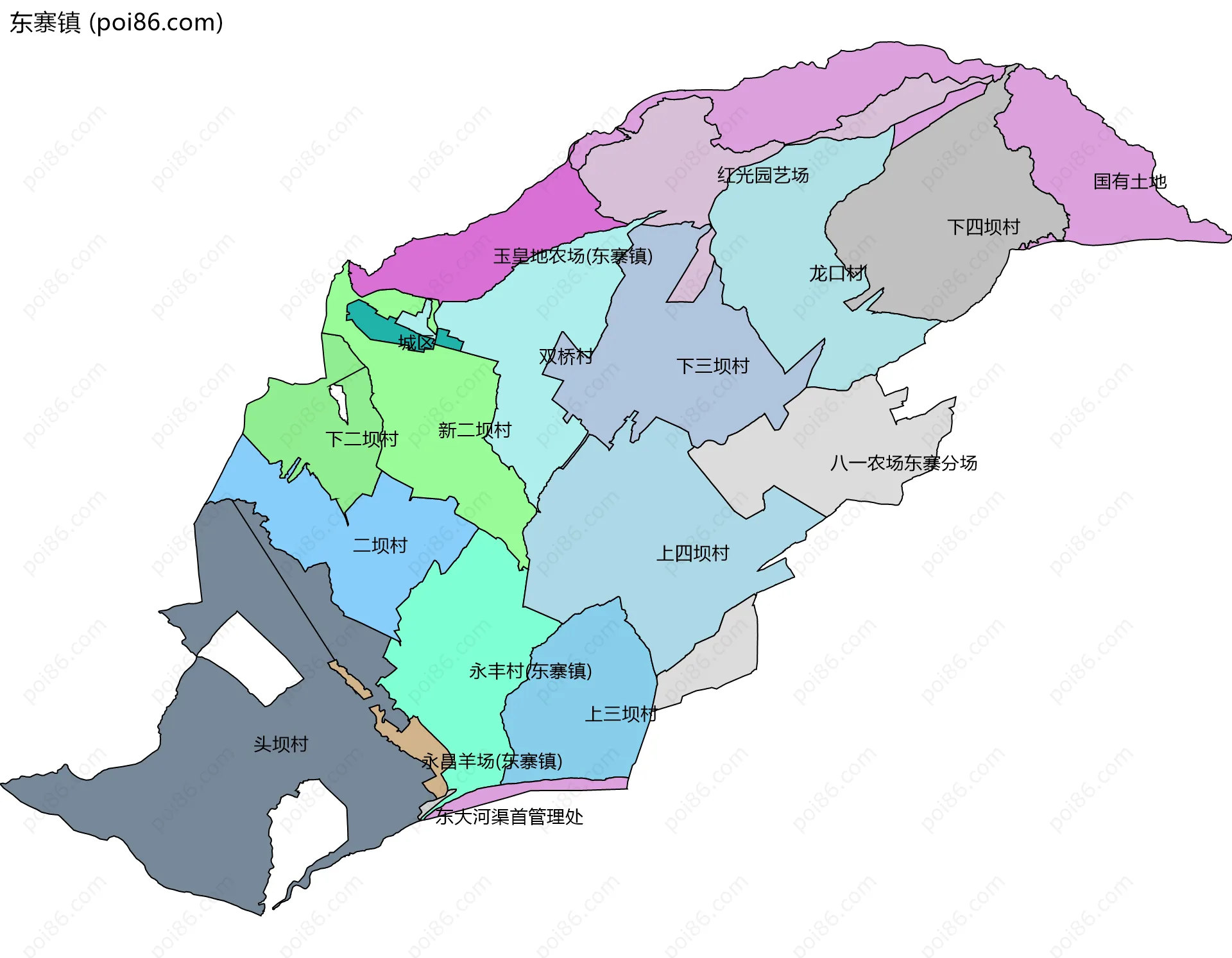 东寨镇边界地图(五级行政区划)
