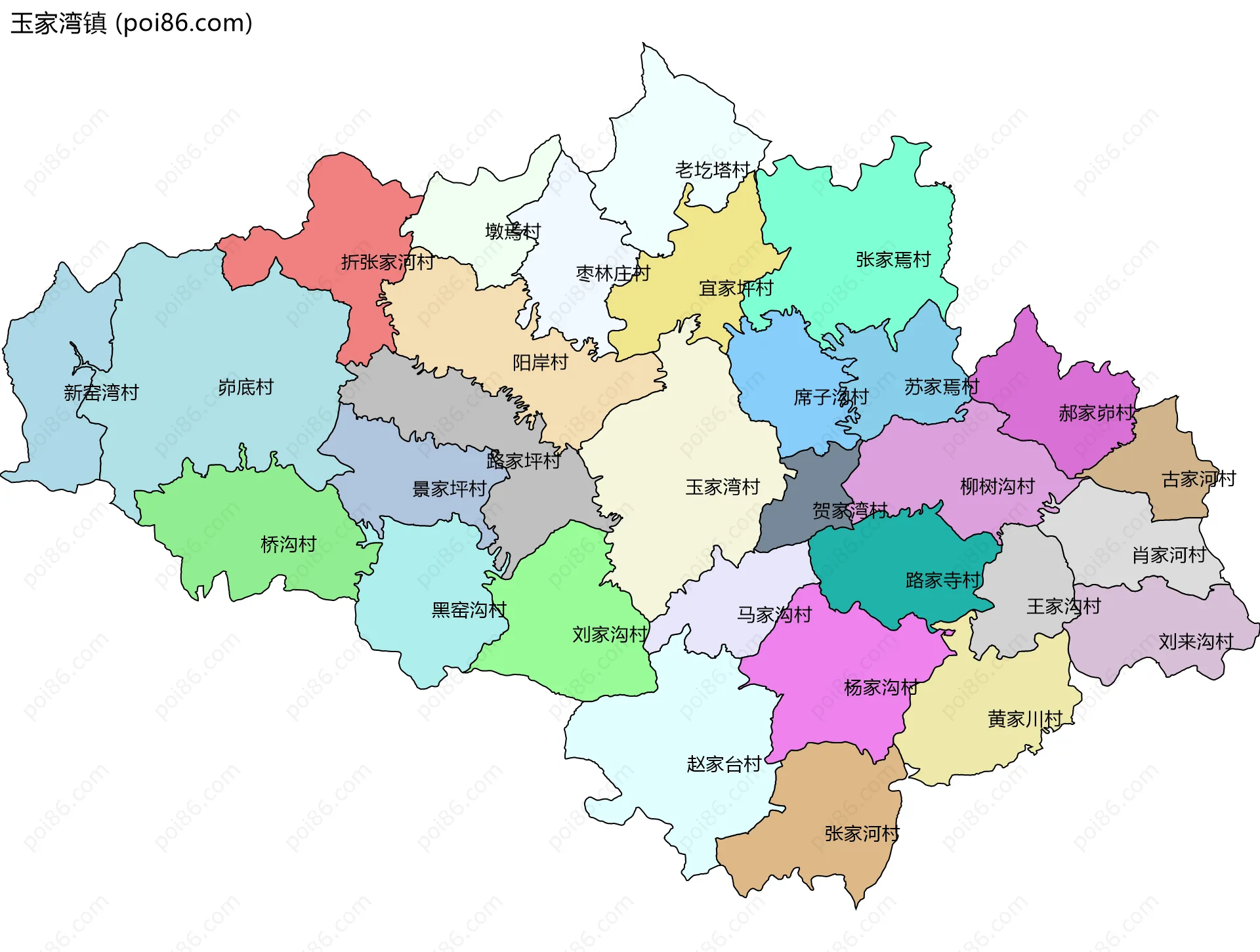 玉家湾镇边界地图(五级行政区划)