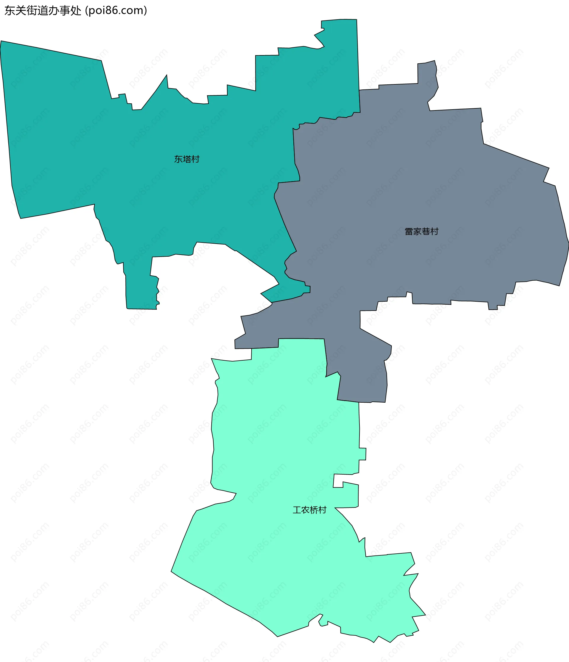 东关街道办事处边界地图(五级行政区划)