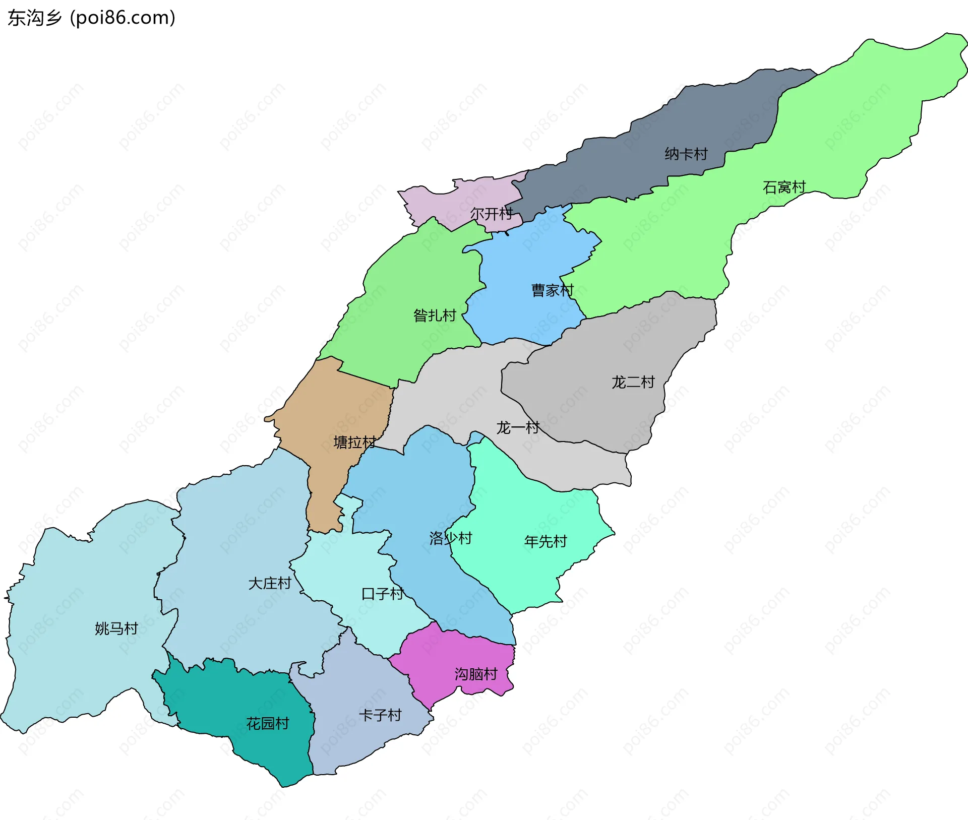 东沟乡边界地图(五级行政区划)