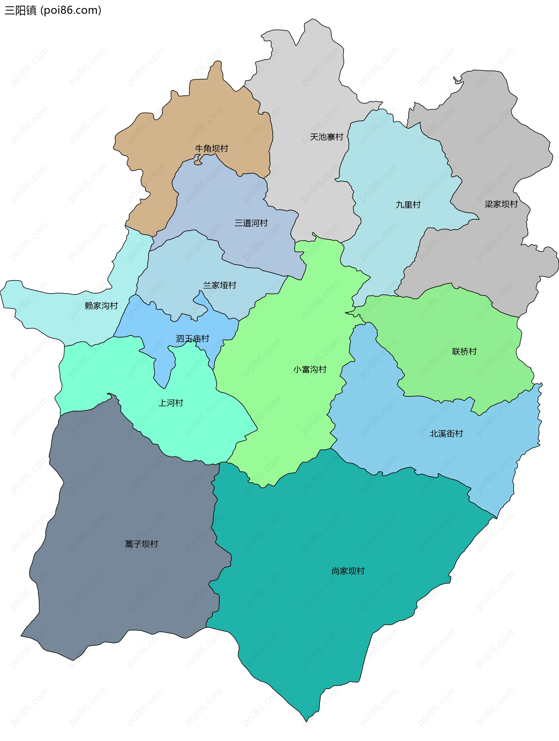 三阳镇边界地图(五级行政区划)