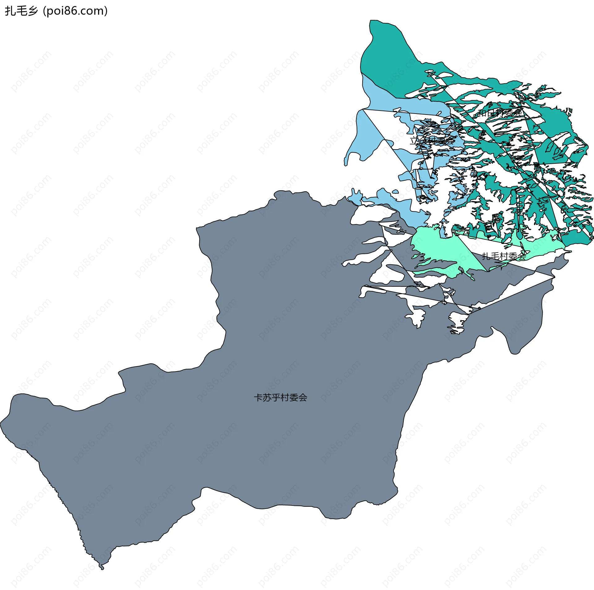 扎毛乡边界地图(五级行政区划)